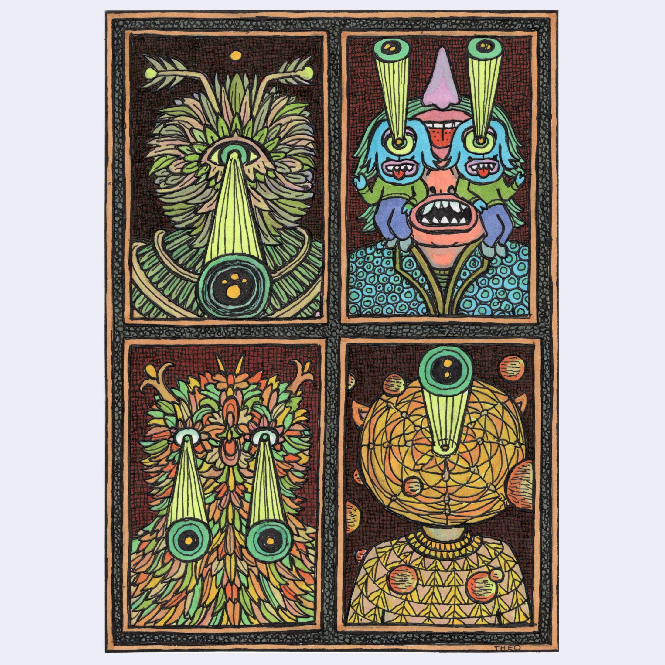 5x7 (2025) - #21 - Theo Ellsworth - "Four Thought-Form Folk"
