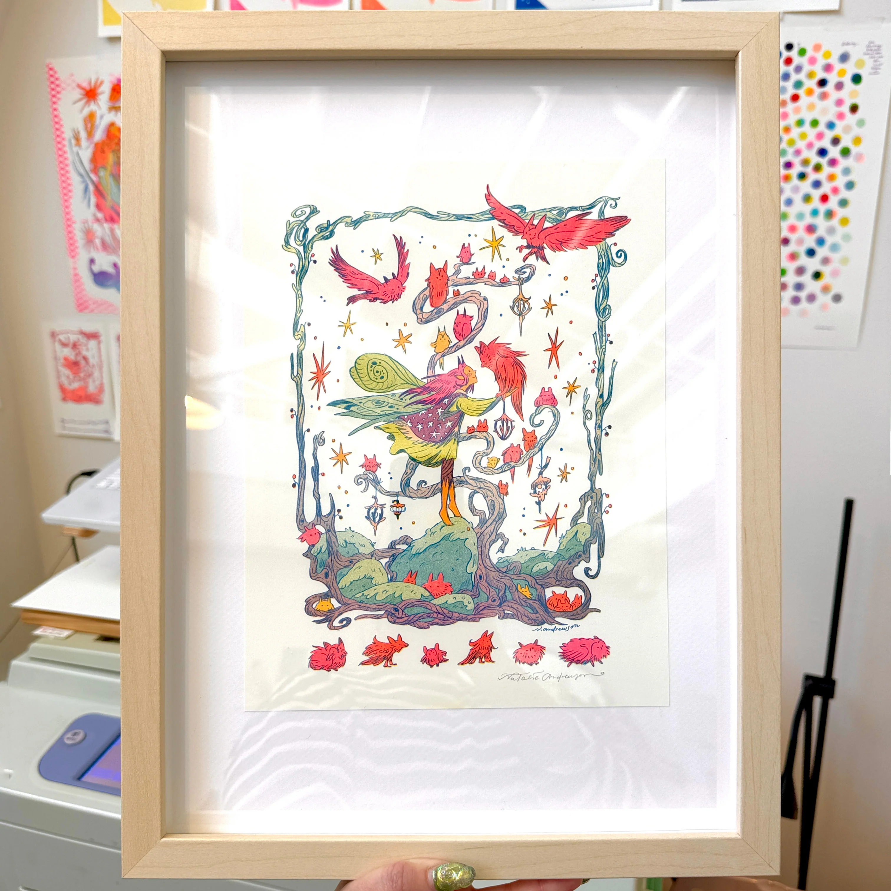 ANIMALS - #121 - Natalie Andrewson - "Reception in the Owl Grove" (Framed)