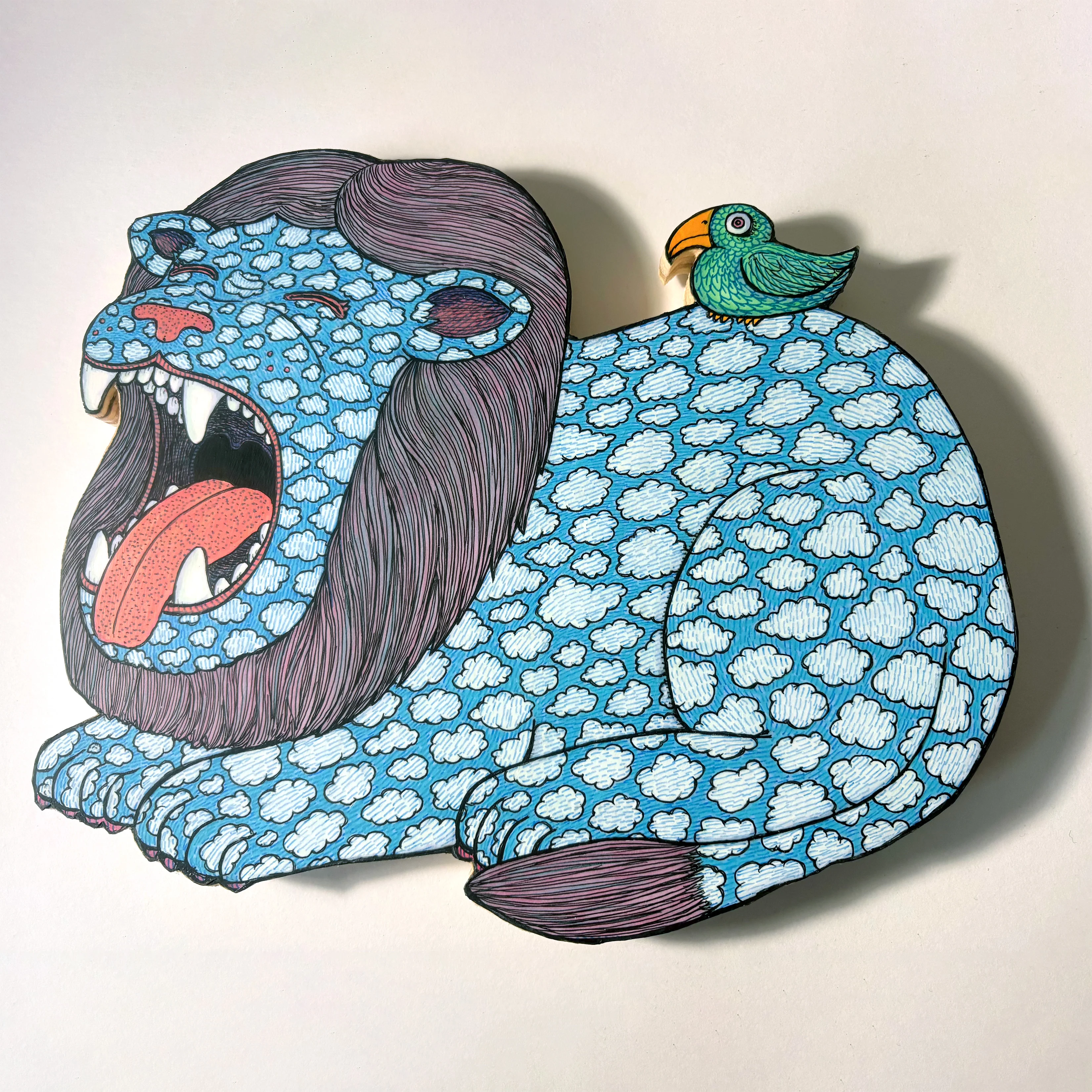 ANIMALS - #161 - Theo Ellsworth - "Yawning Cloud-Lion (with bird friend)"