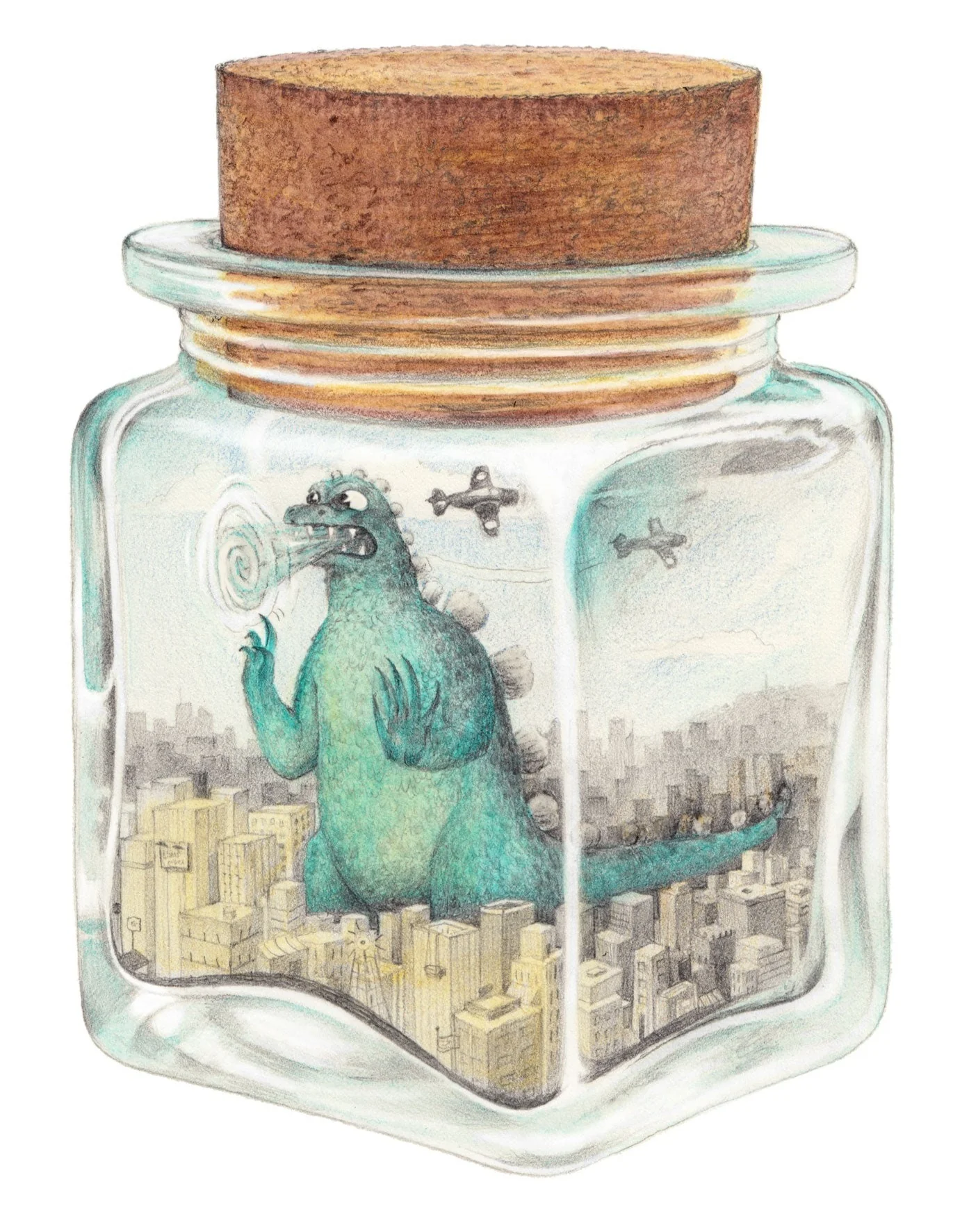 Cassia Lupo - "Godzilla in a Bottle" 12 x 15 Art Print