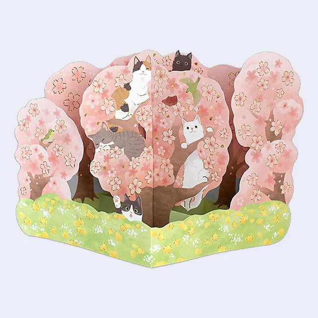 Cherry Blossom Cats - 3D Greeting Card