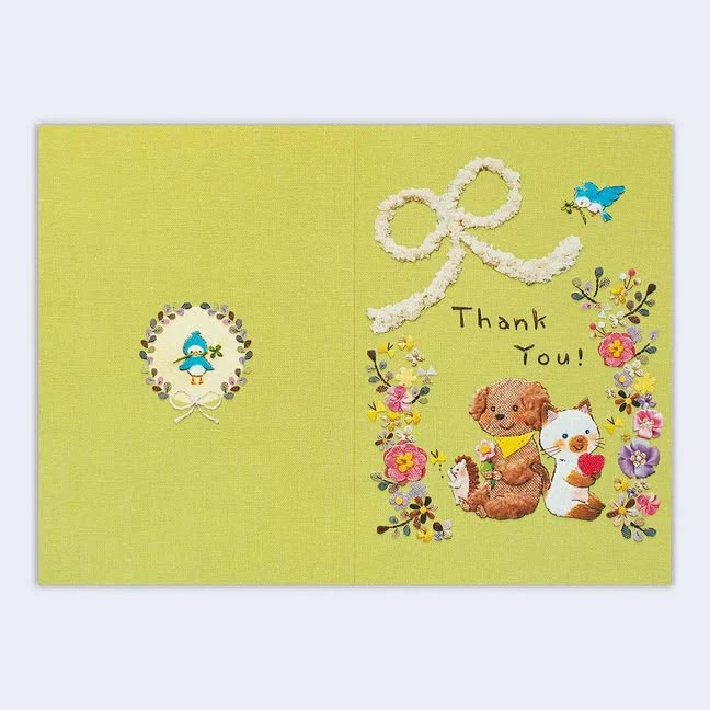 CREALD - Thank You! Cat & Dog Ribbon Greeting Card (Green) - Image 2