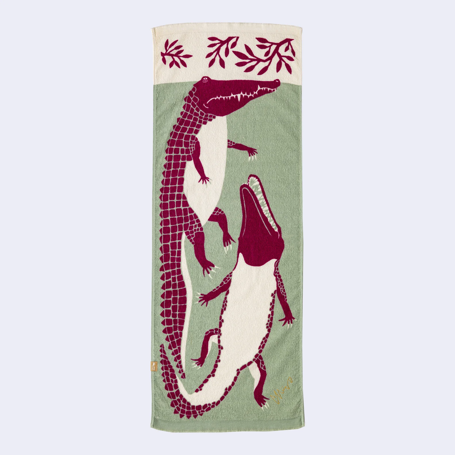 Crocodiles Tenugui Tea Towel (Purple and Green)