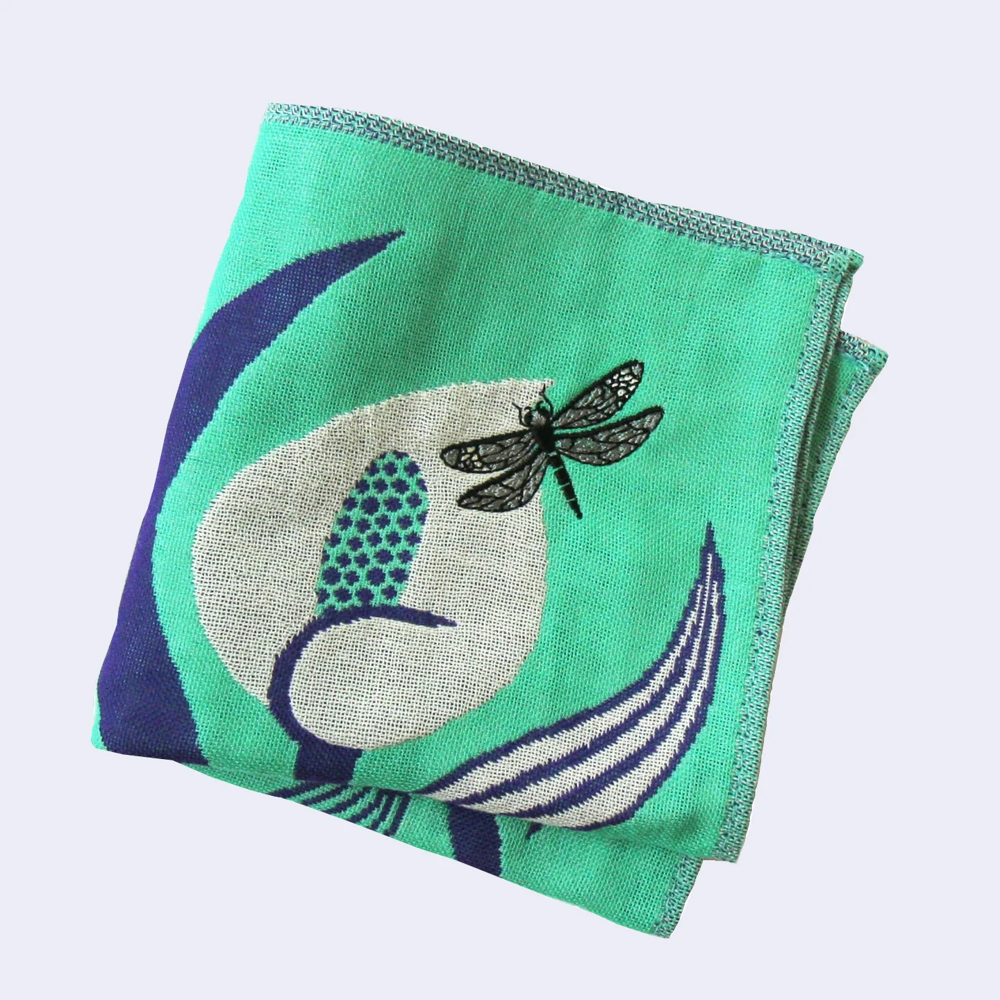Dragonfly on Lily Square Handkerchief (Teal) - Image 2