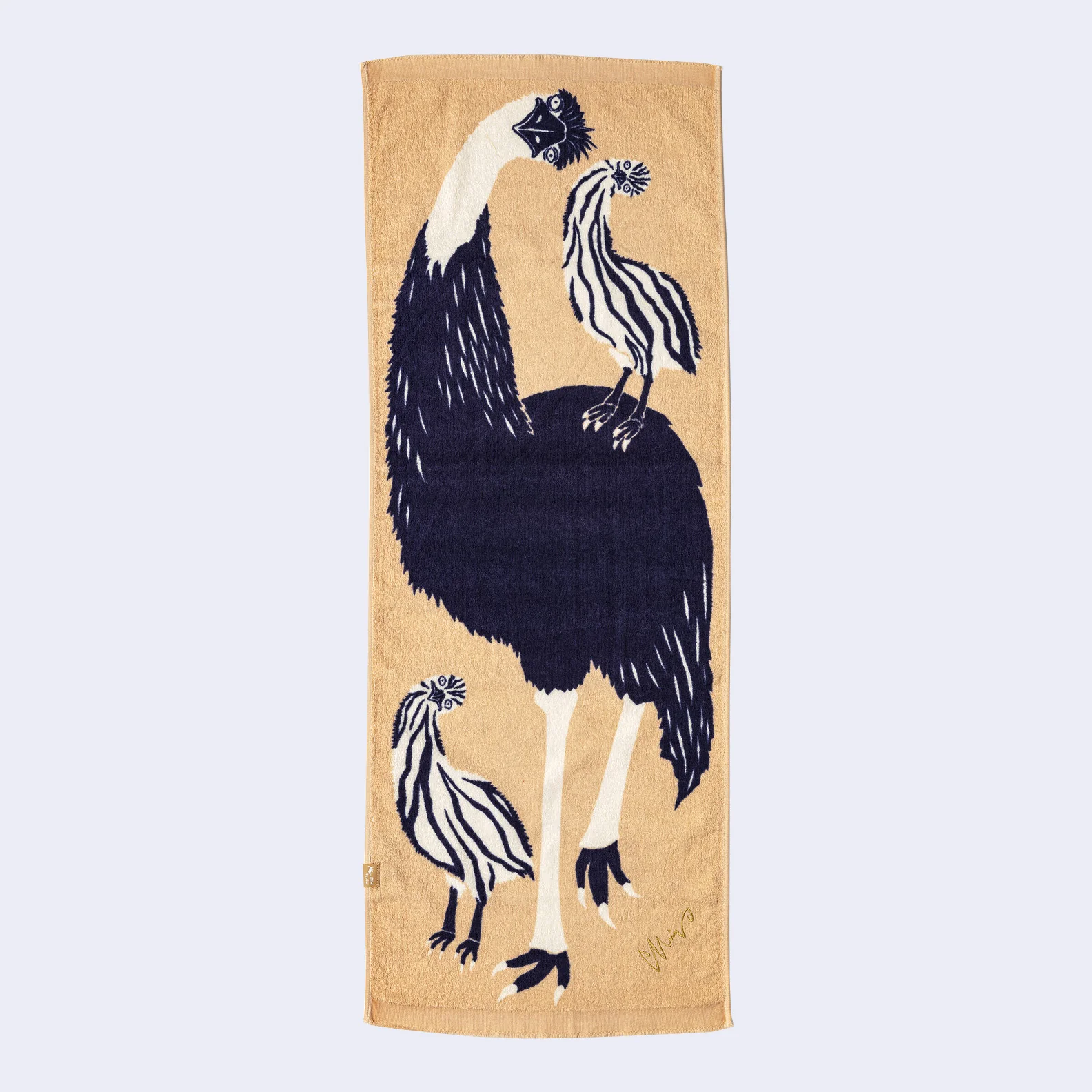 Emu Family Tenugui Tea Towel (Salmon Pink)