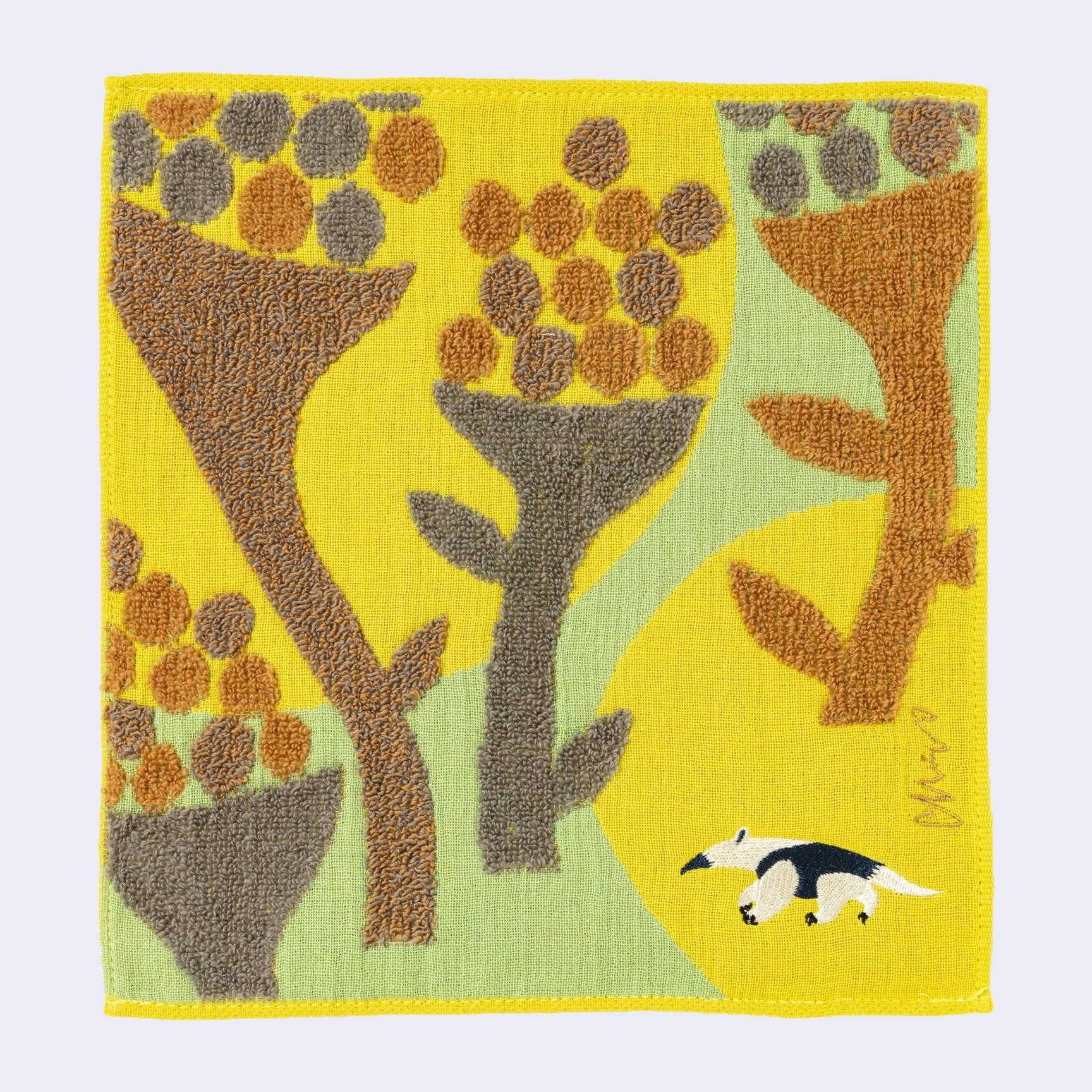 Fluffy Anteater Square Towel/Handkerchief (Yellow)