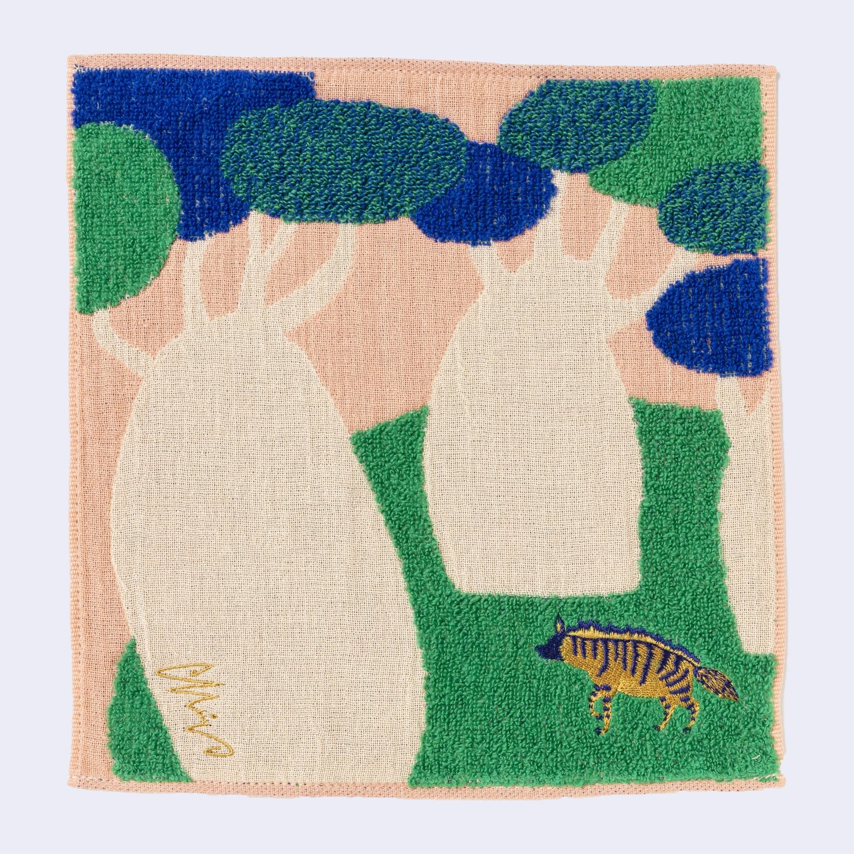 Fluffy Hyena Square Towel/Handkerchief (Pink Beige)