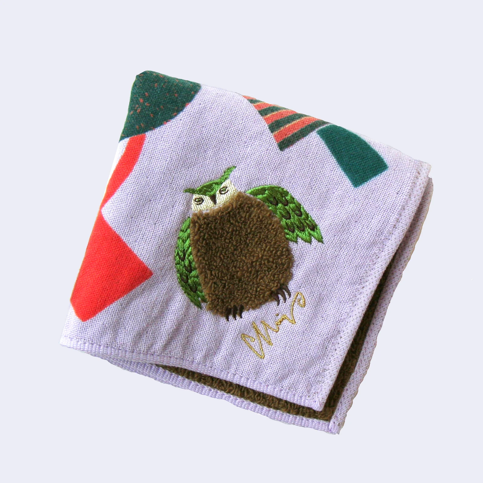 Fluffy Owl w/ Trees Square Towel/Handkerchief (Purple) - Image 2