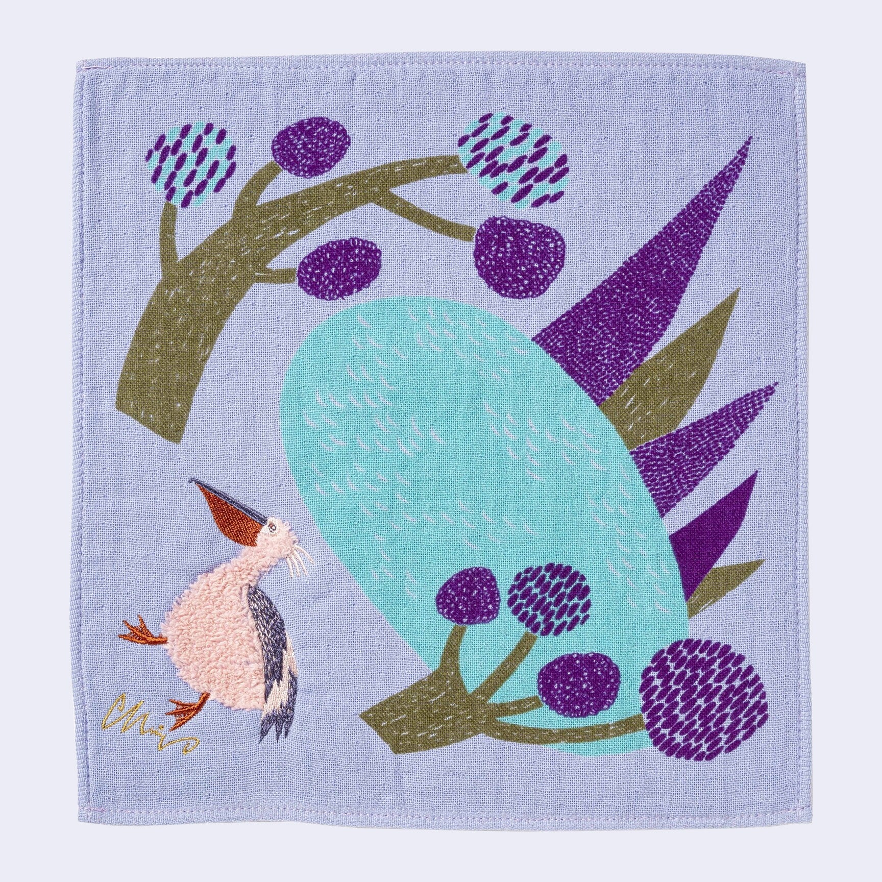 Fluffy Pelican Square Towel/Handkerchief (Purple)