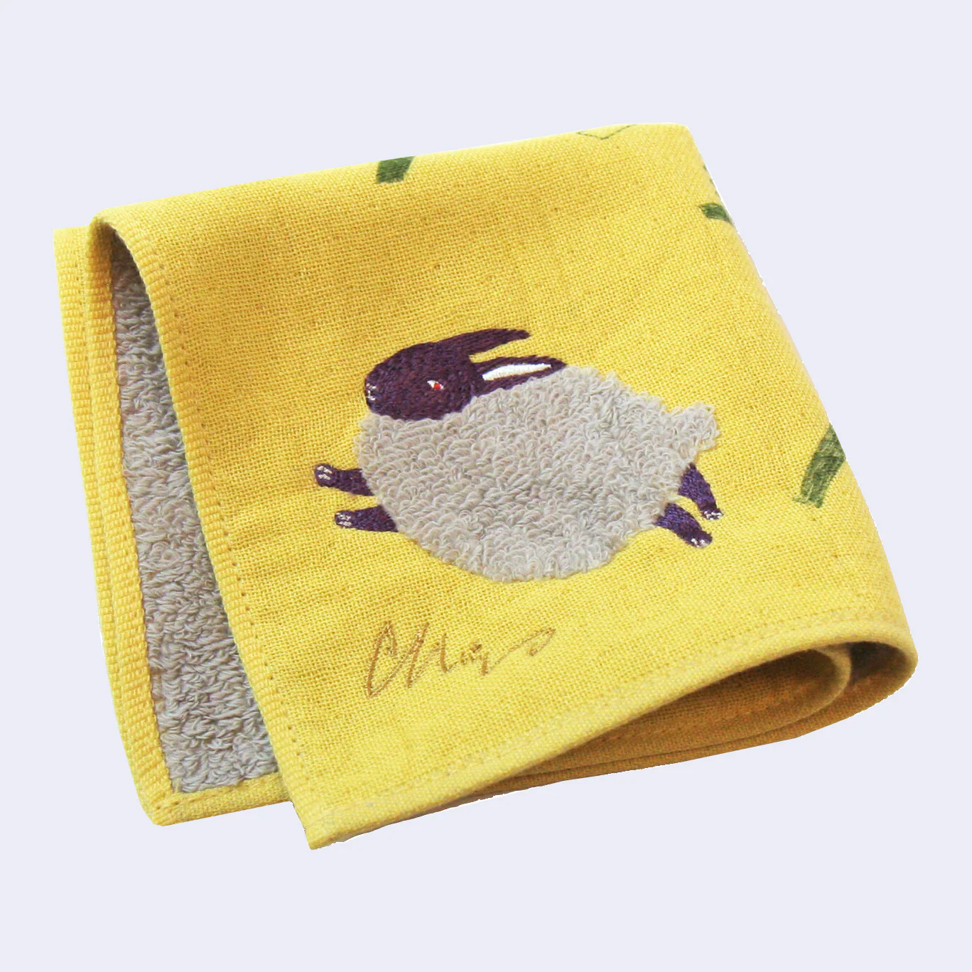 Fluffy Rabbit w/ Dandelions Square Towel/Handkerchief (Yellow) - Image 2