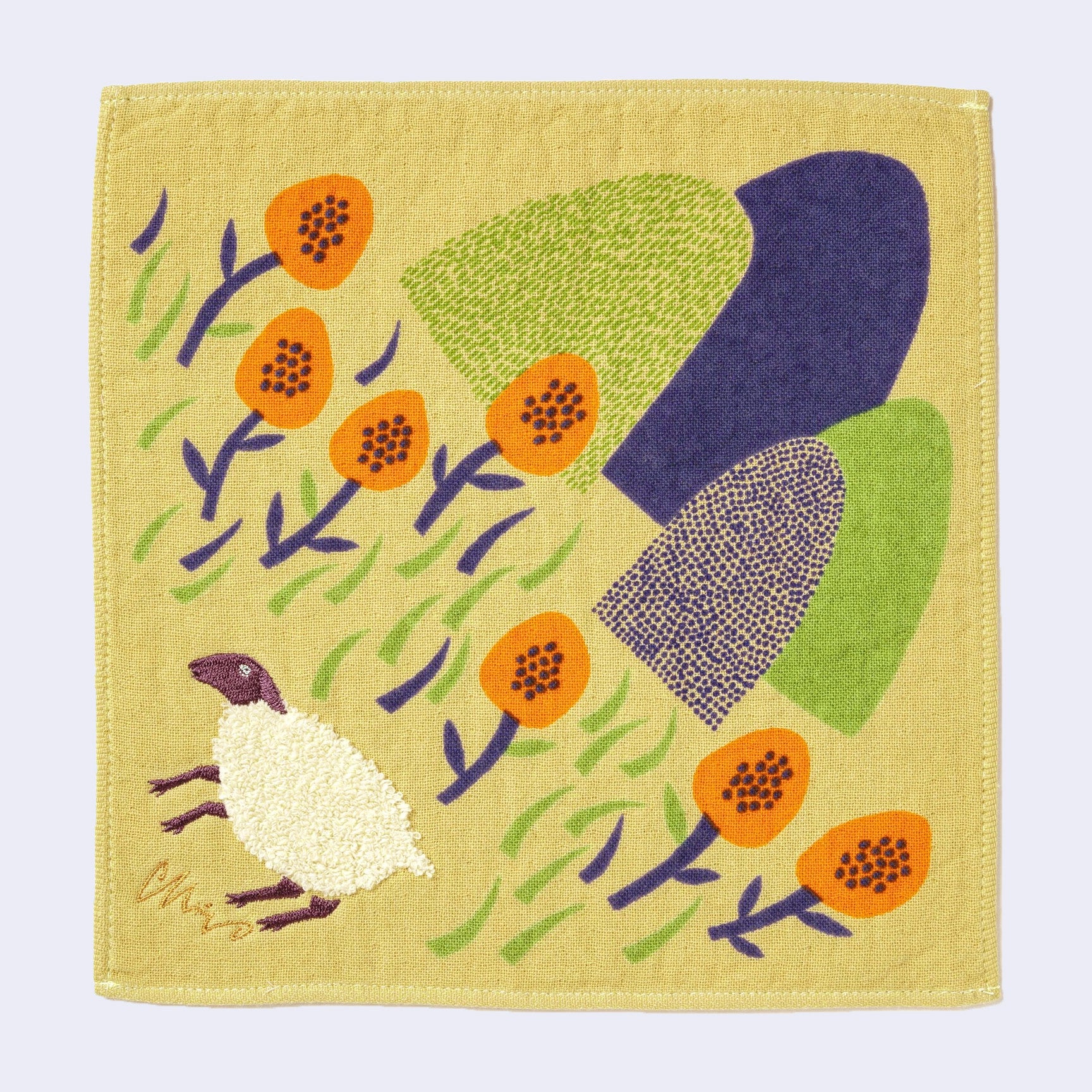 Fluffy Sheep w/ Mountains Square Towel/Handkerchief (Yellow)