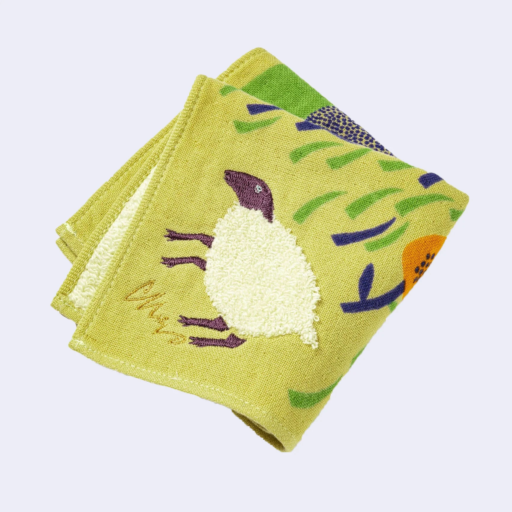 Fluffy Sheep w/ Mountains Square Towel/Handkerchief (Yellow) - Image 2