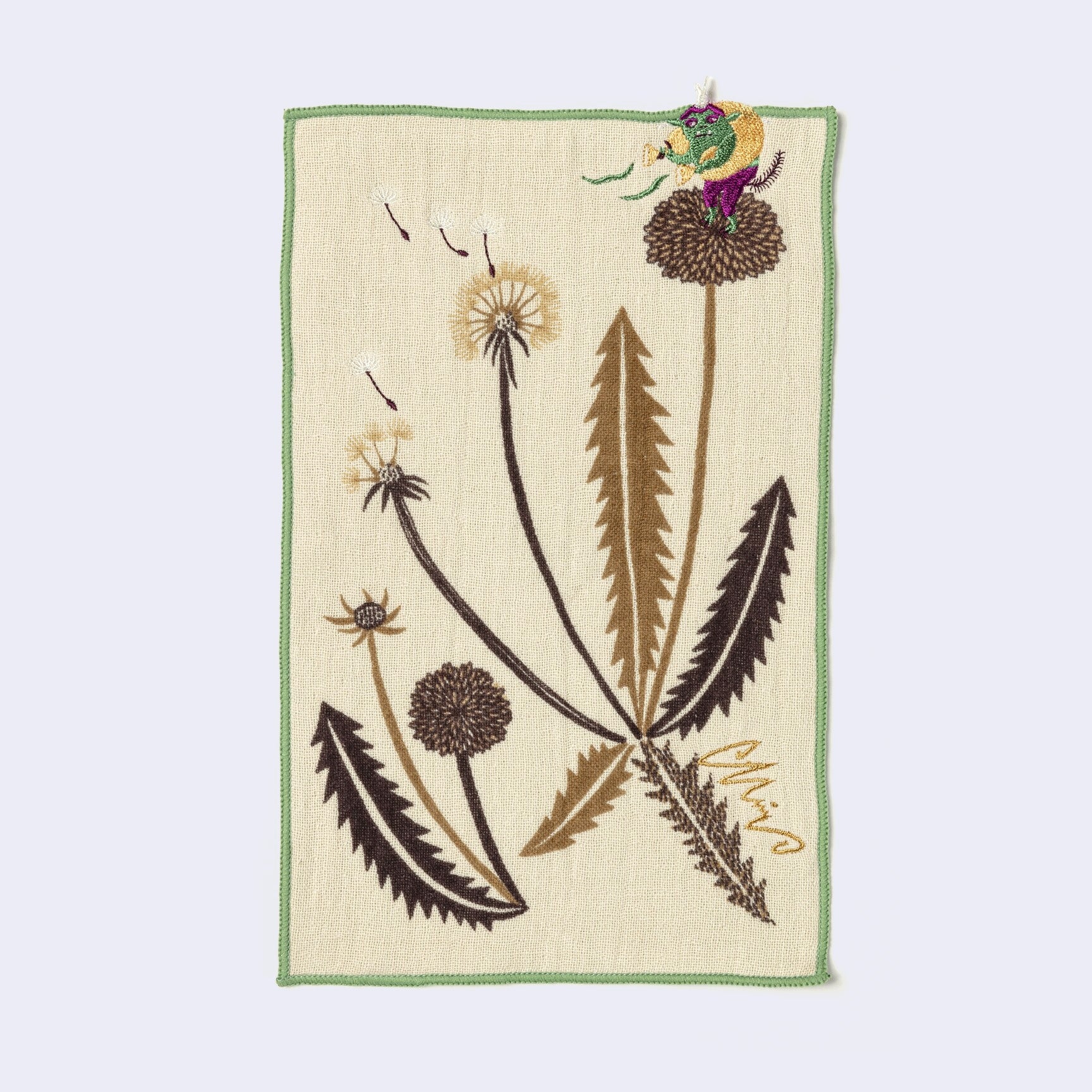 Fūjin (Wind God) Dandelion Embroidered Handkerchief Towel