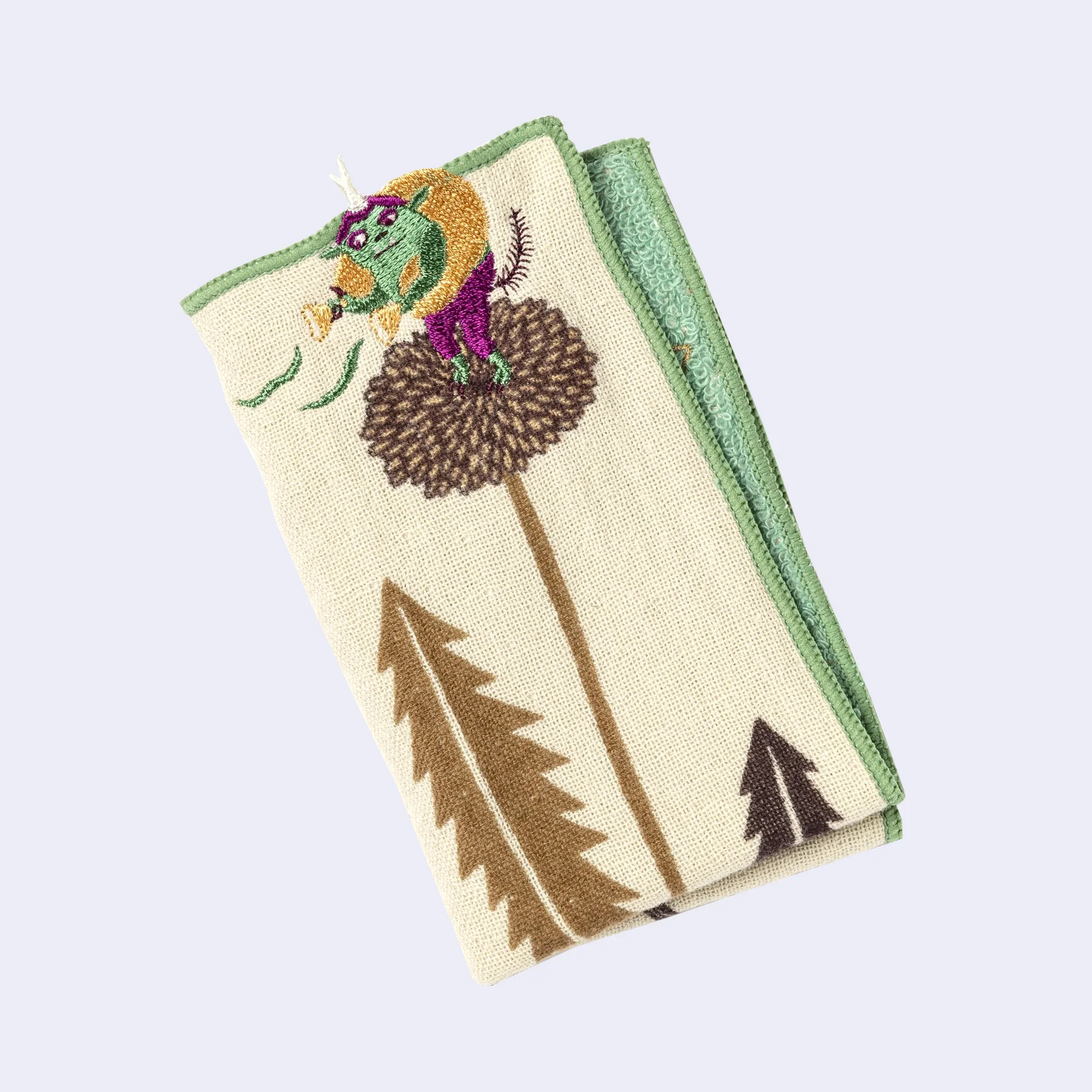 Fūjin (Wind God) Dandelion Embroidered Handkerchief Towel - Image 2