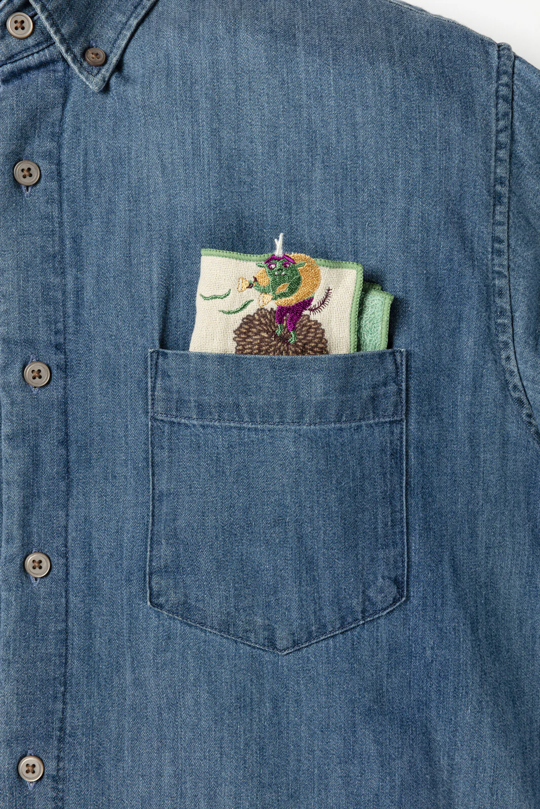Fūjin (Wind God) Dandelion Embroidered Handkerchief Towel - Image 3