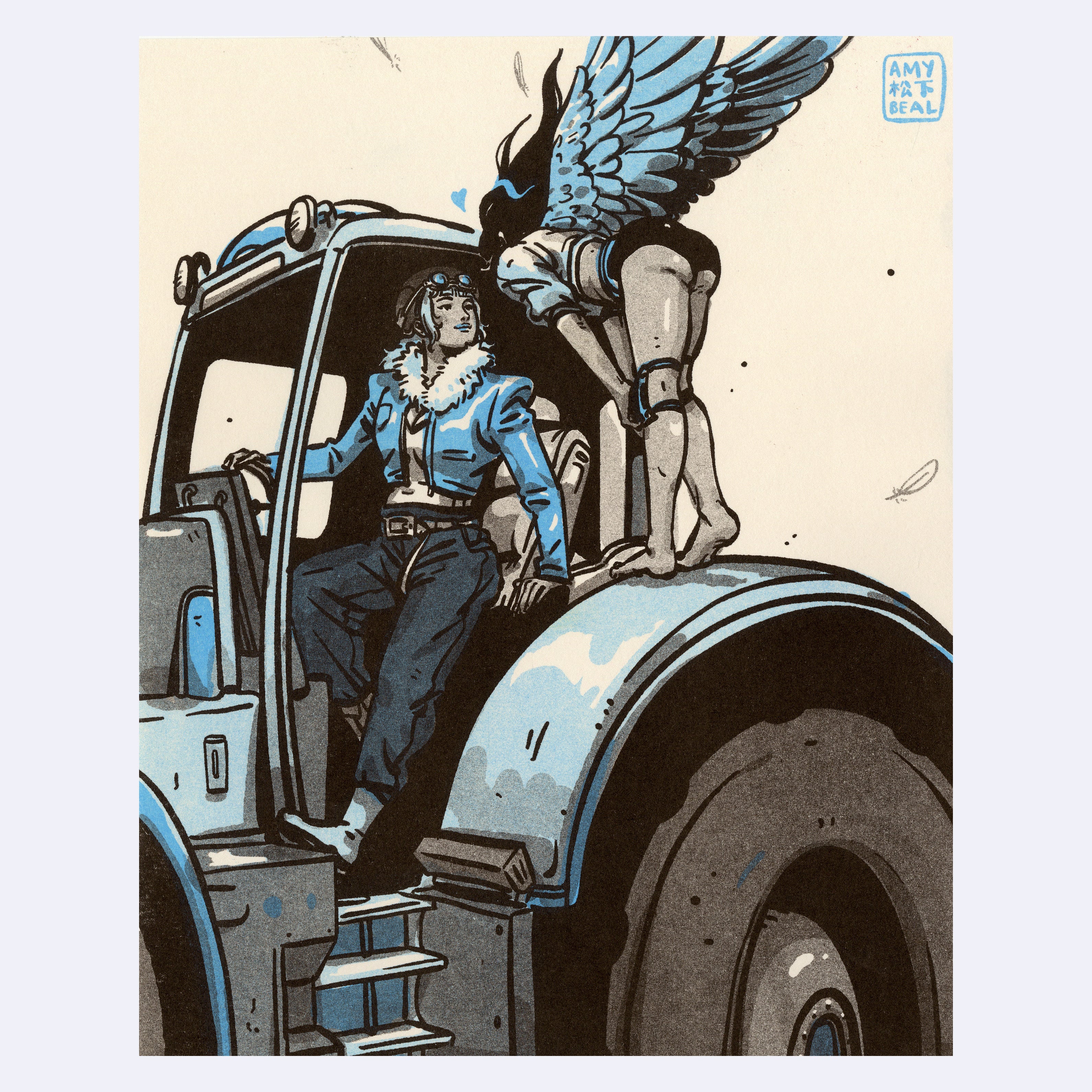 Amy Matsushita-Beal - "An Old Love Stops By" Risograph - Giant RISObots