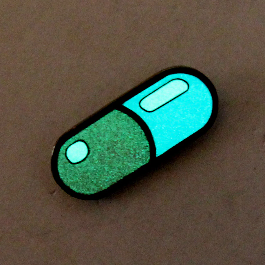 Giant Robot - Capsule / Red and blue pill / Enamel Pin (Glow-in-the-Dark) - Image 2