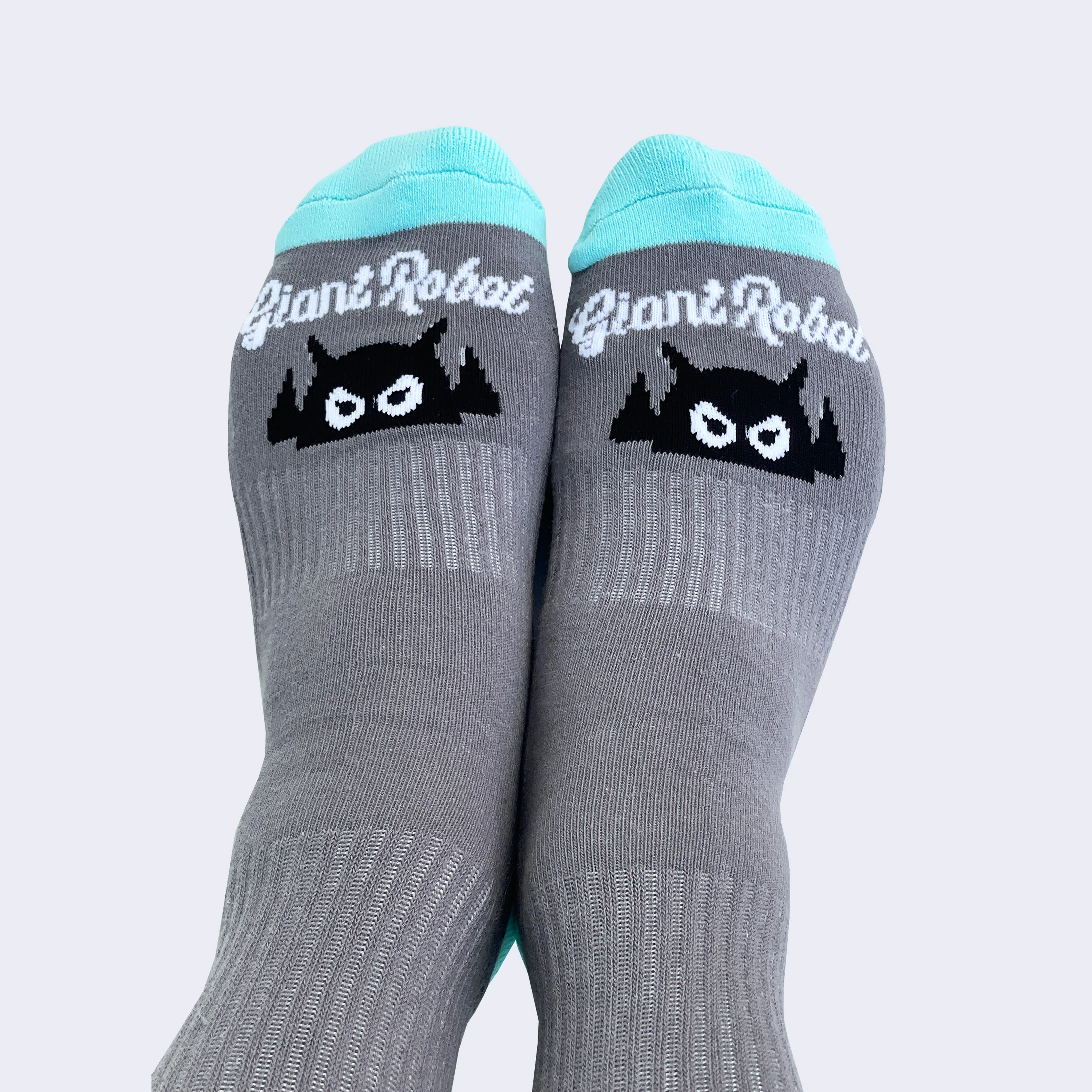 Giant Robot - Big Boss Robot Socks - Gray w/ Turquoise - Image 2