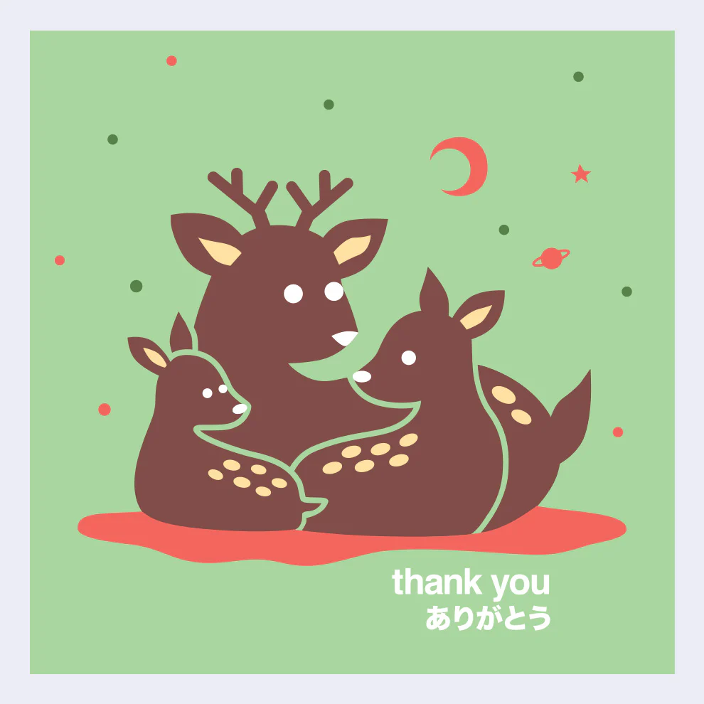 Giant Robot - Deer Family Square Sticker (Green & Brown)