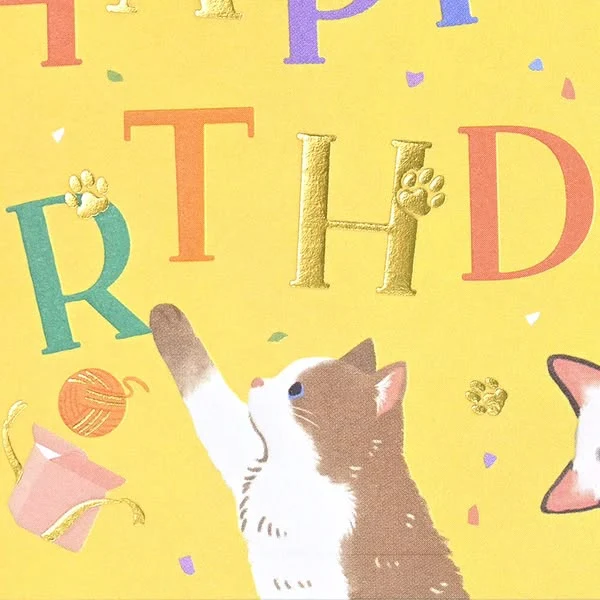 Happy Birthday Cats Greeting Card (Yellow) - Image 4