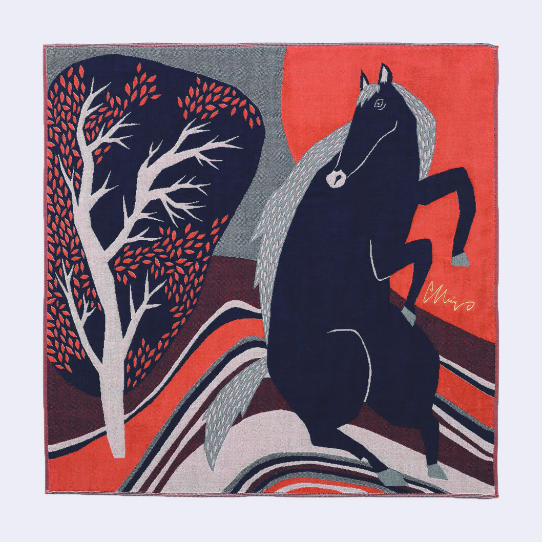 Horse Large Square Handkerchief/Bandana (Navy and Red)