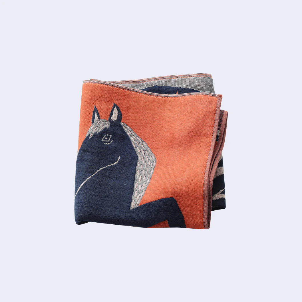 Horse Large Square Handkerchief/Bandana (Navy and Red) - Image 2