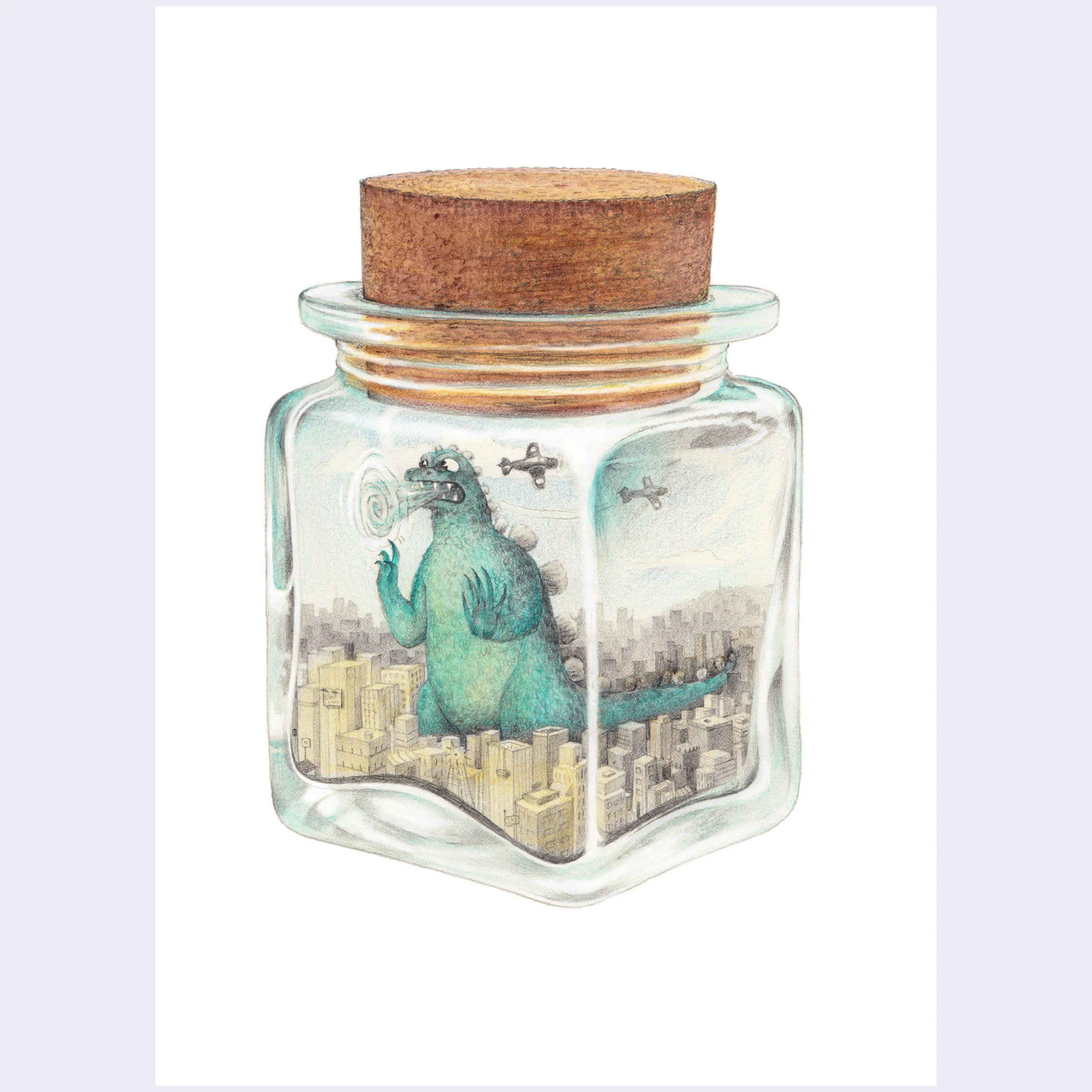 Cassia Lupo - "Godzilla in a Bottle" 5 x 7 Art Print