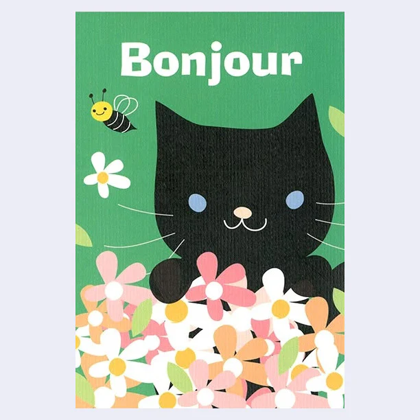 Kanako Uno Postcard - Bonjour Cat (Green)