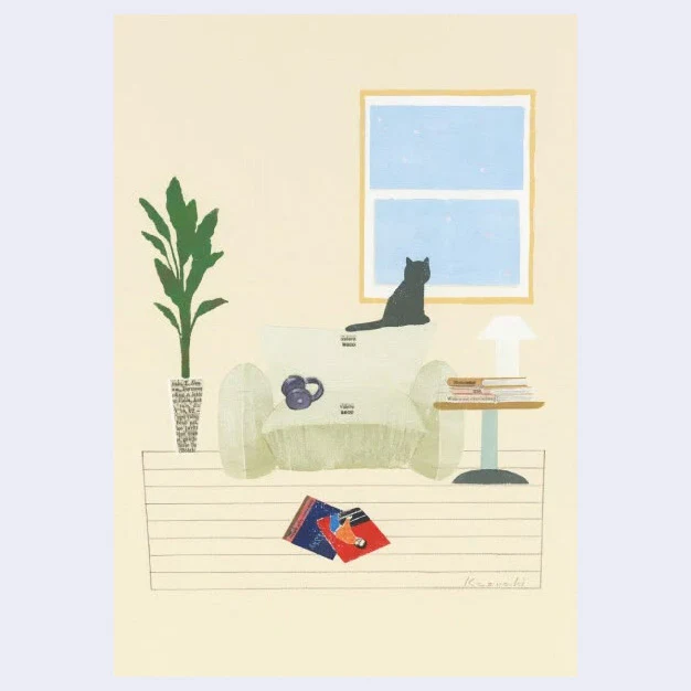Kazuaki Yamada Postcard - "Cat in the Living Room"