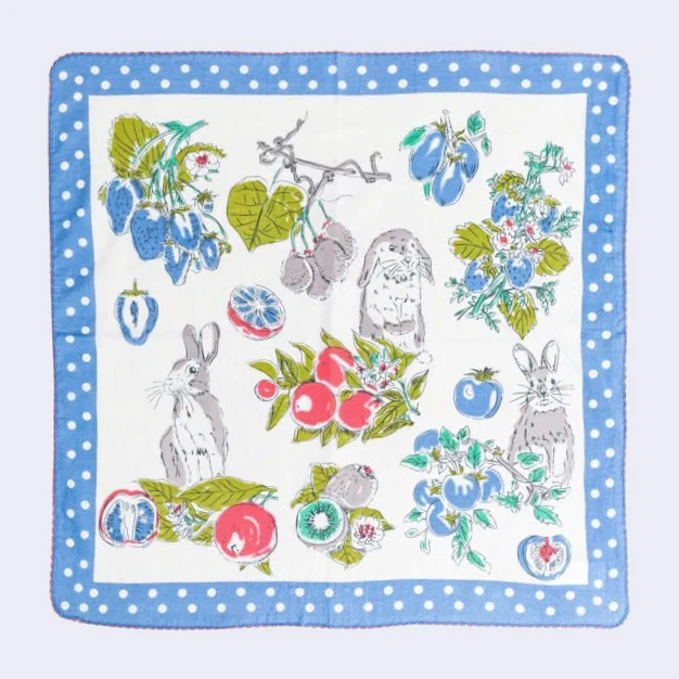 Kilki - Bunny Garden Cotton Handkerchief/Bandana (Blue & White)