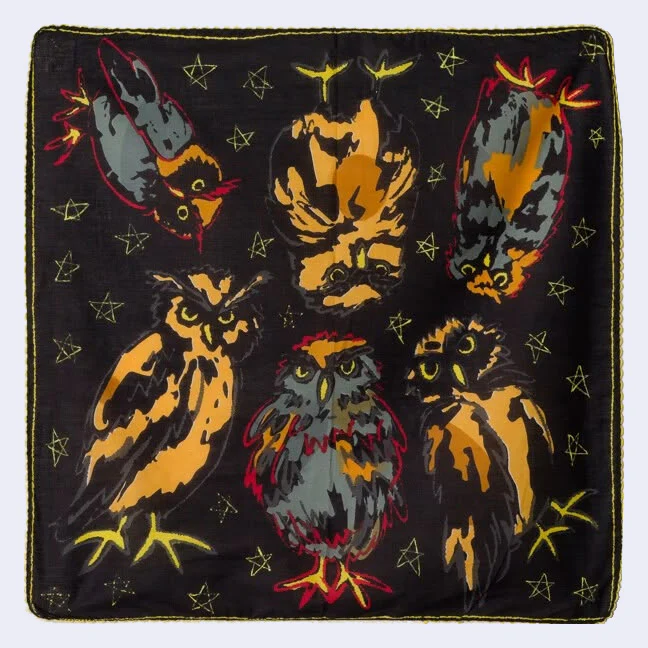 Kilki - Owls Cotton Handkerchief/Bandana (Black & Orange)