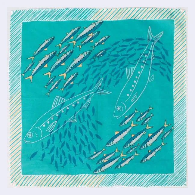 Kilki - Sardines Cotton Handkerchief/Bandana (Teal Green)