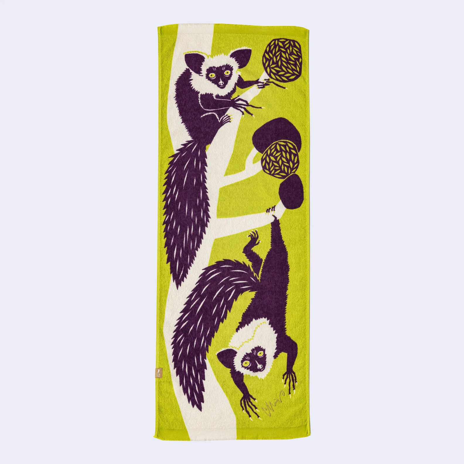 Lemurs on Tree Tenugui Tea Towel (Yellow Green)