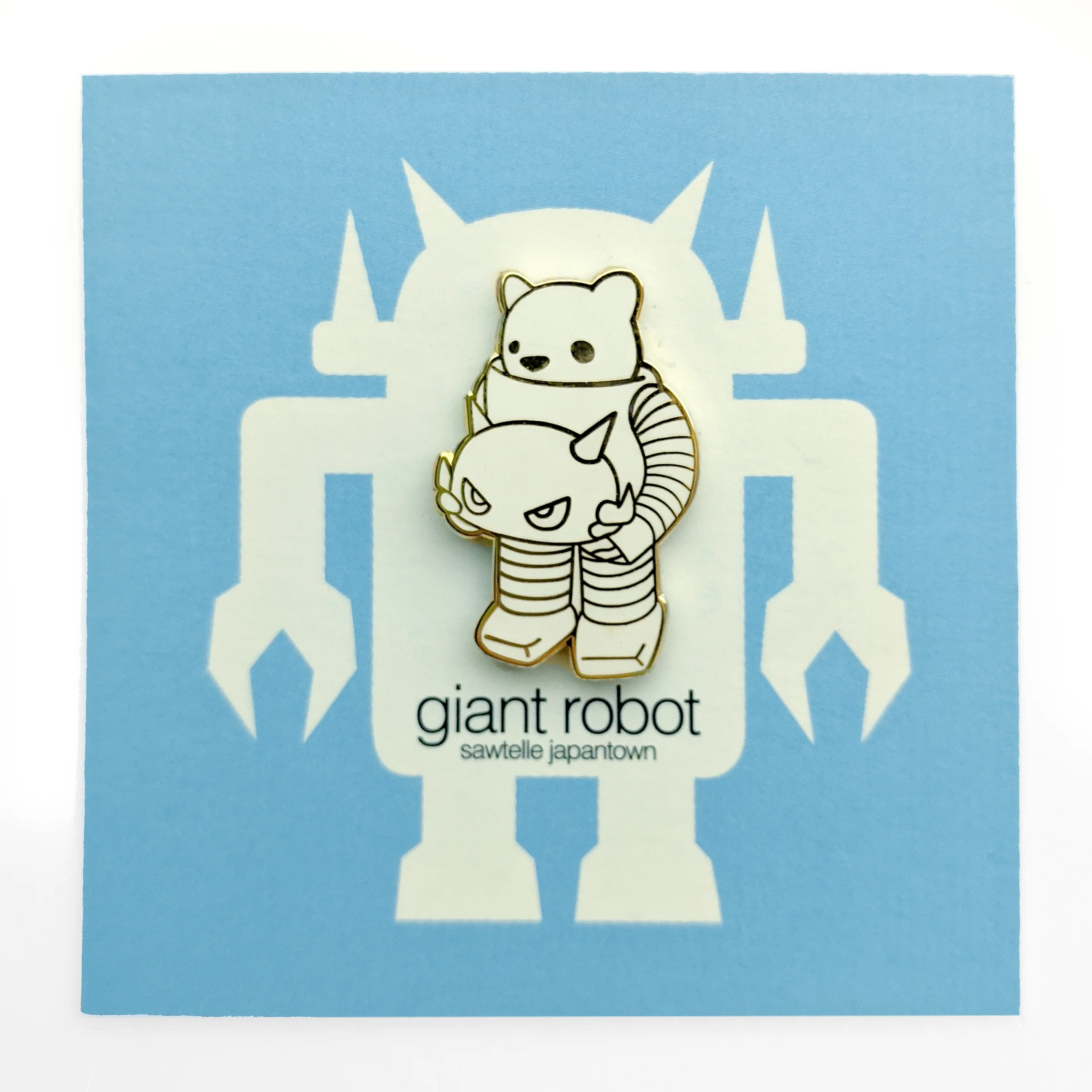 Luke Chueh x Giant Robot - Robot Bear Enamel Pin (White and Gold)