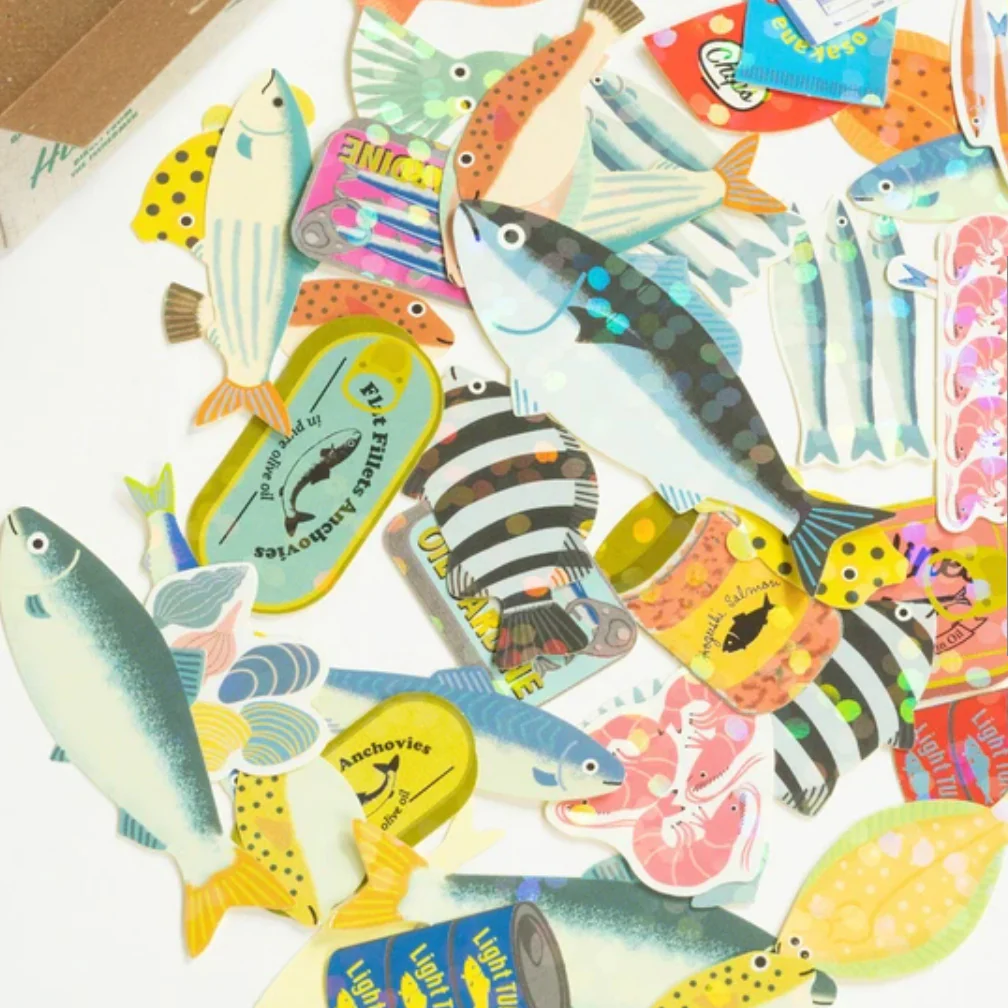 Miniature Shipping Box Flake Sticker Set - Fish - Image 4