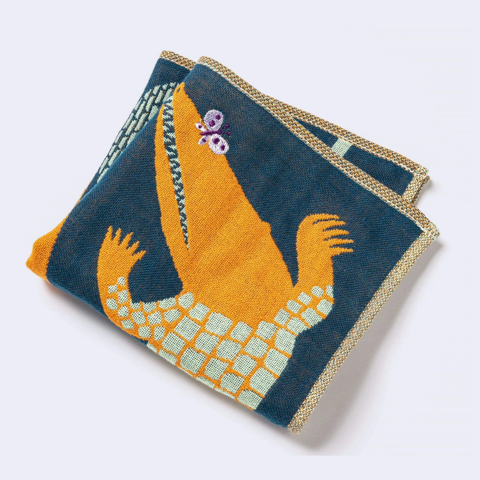 Orange Crocodile Square Handkerchief (Navy Blue) - Image 2