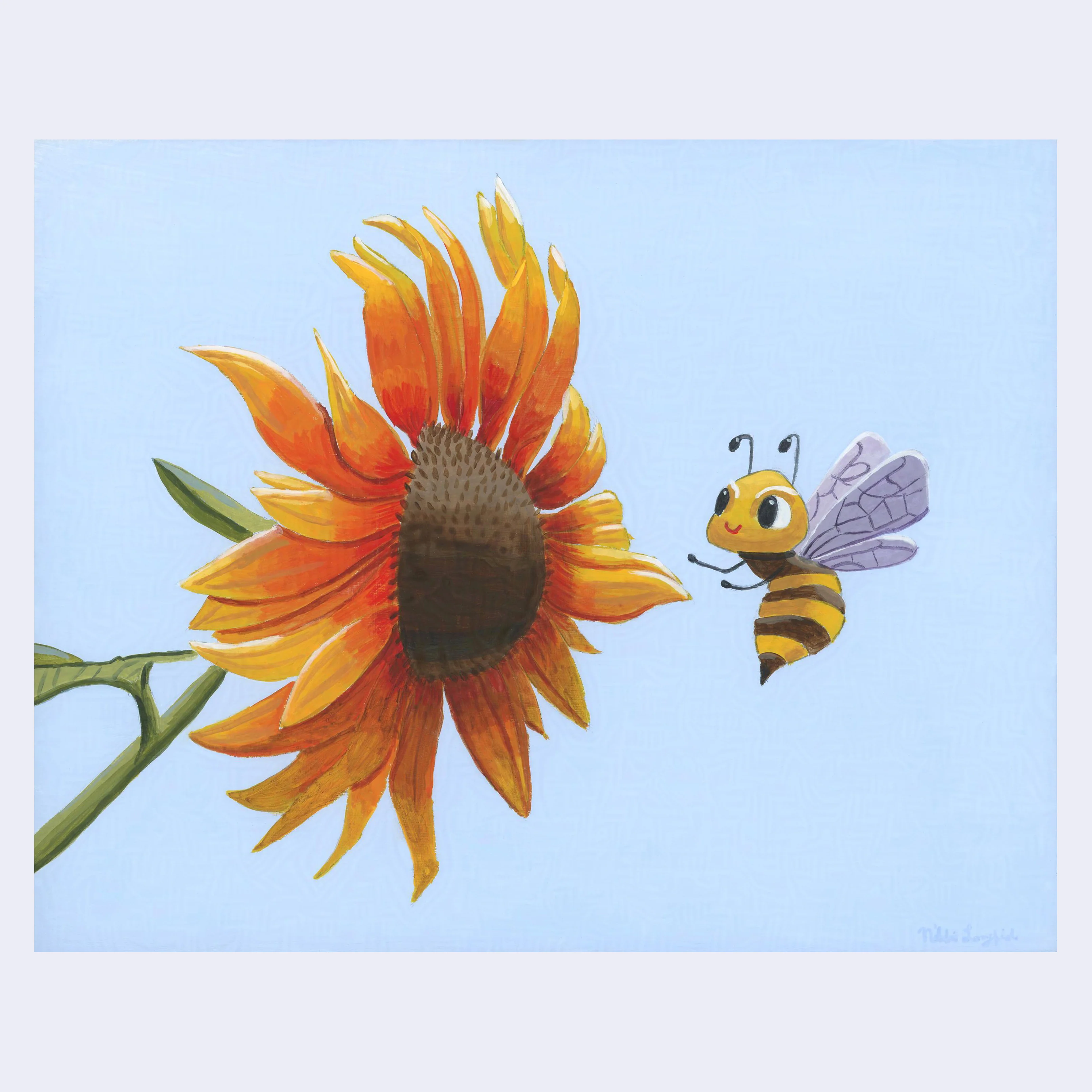 Nikki Longfish - "Sunflower Bee" Art Print (Plants & Flowers 2024)