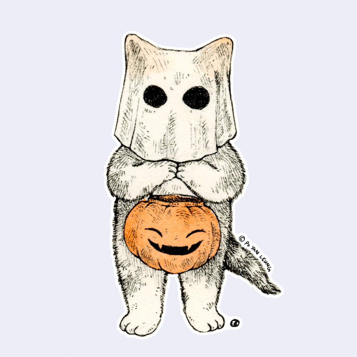 Po Yan Leung - "Trick or Treat Ghost Cat" Sticker