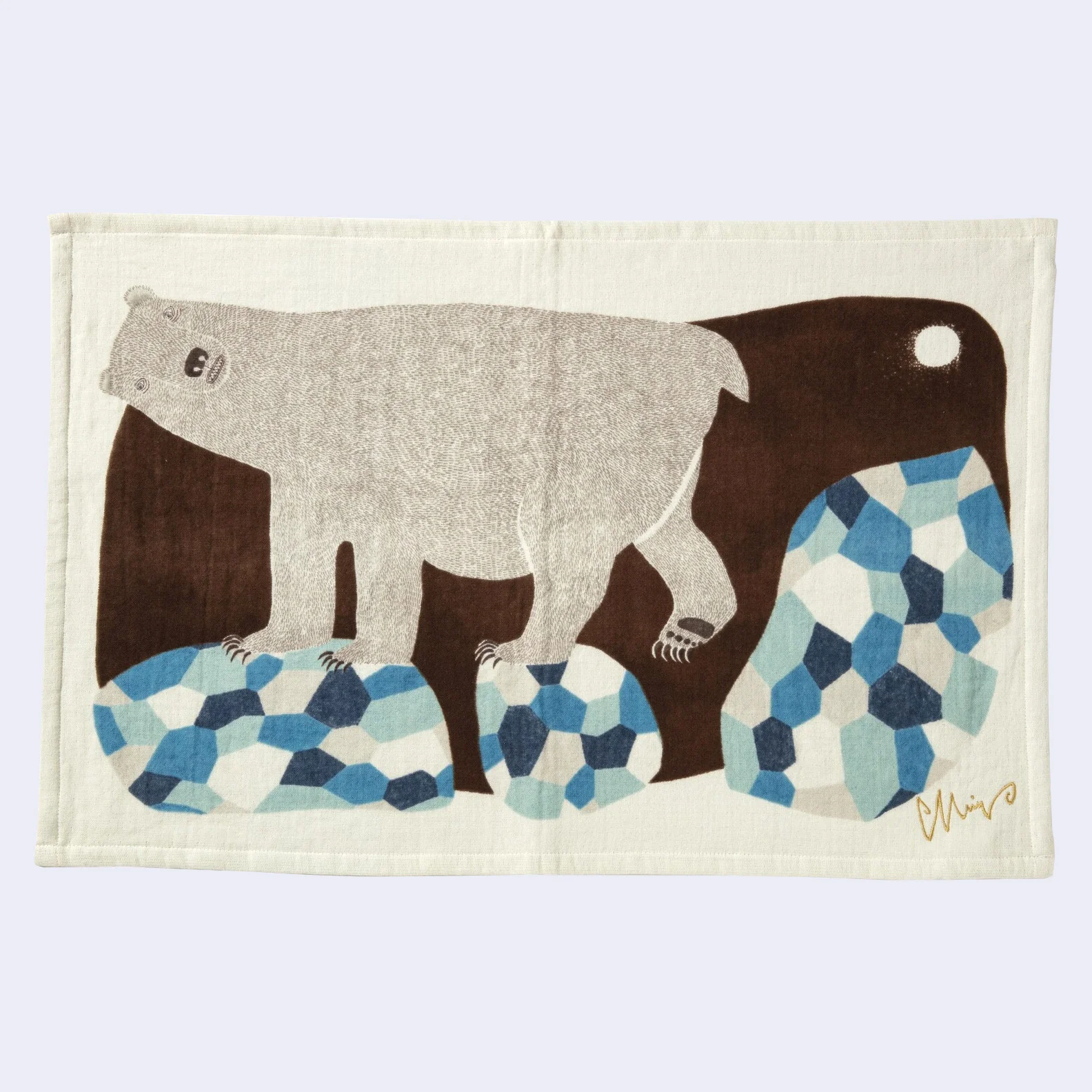 Polar Bear Rectangle Tea Towel (Beige and Blue)