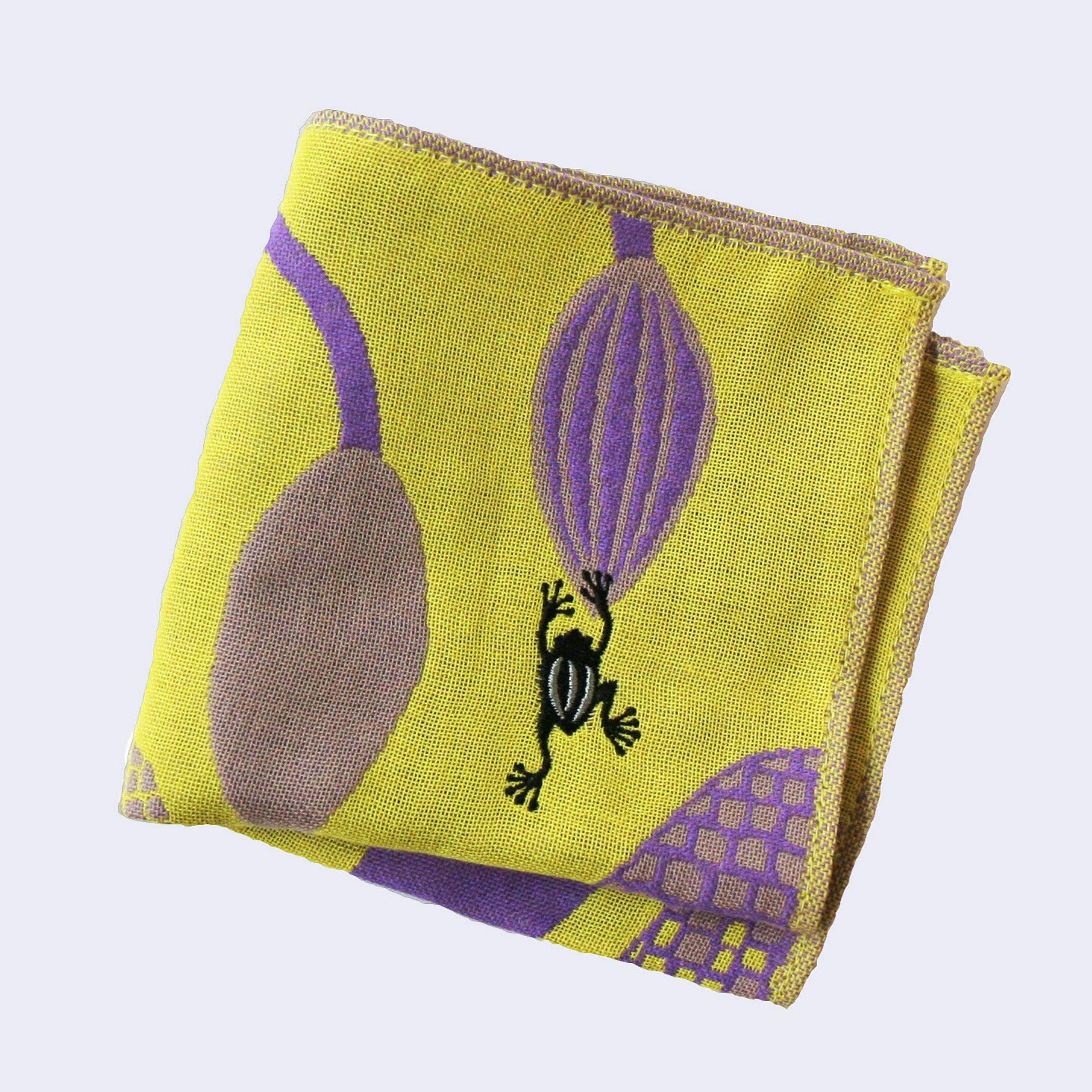 Frog w/ Purple Flowers Square Handkerchief (Yellow Green) - Image 2