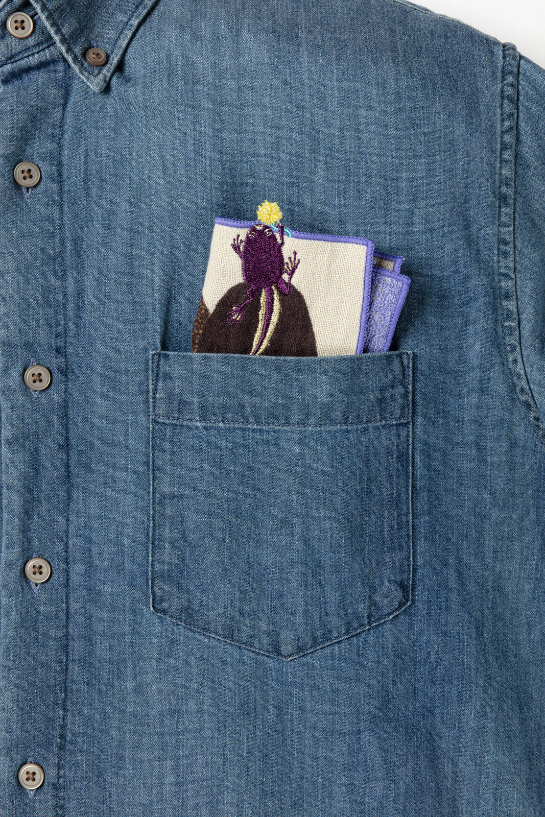 Purple Tadpole Embroidered Handkerchief Towel - Image 3