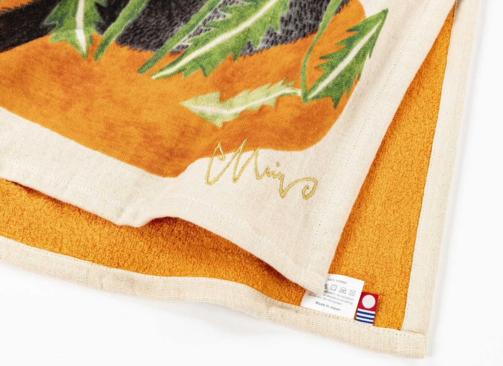 Rabbit & Dandelions Large Rectangle Tea Towel (Orange) - Image 2