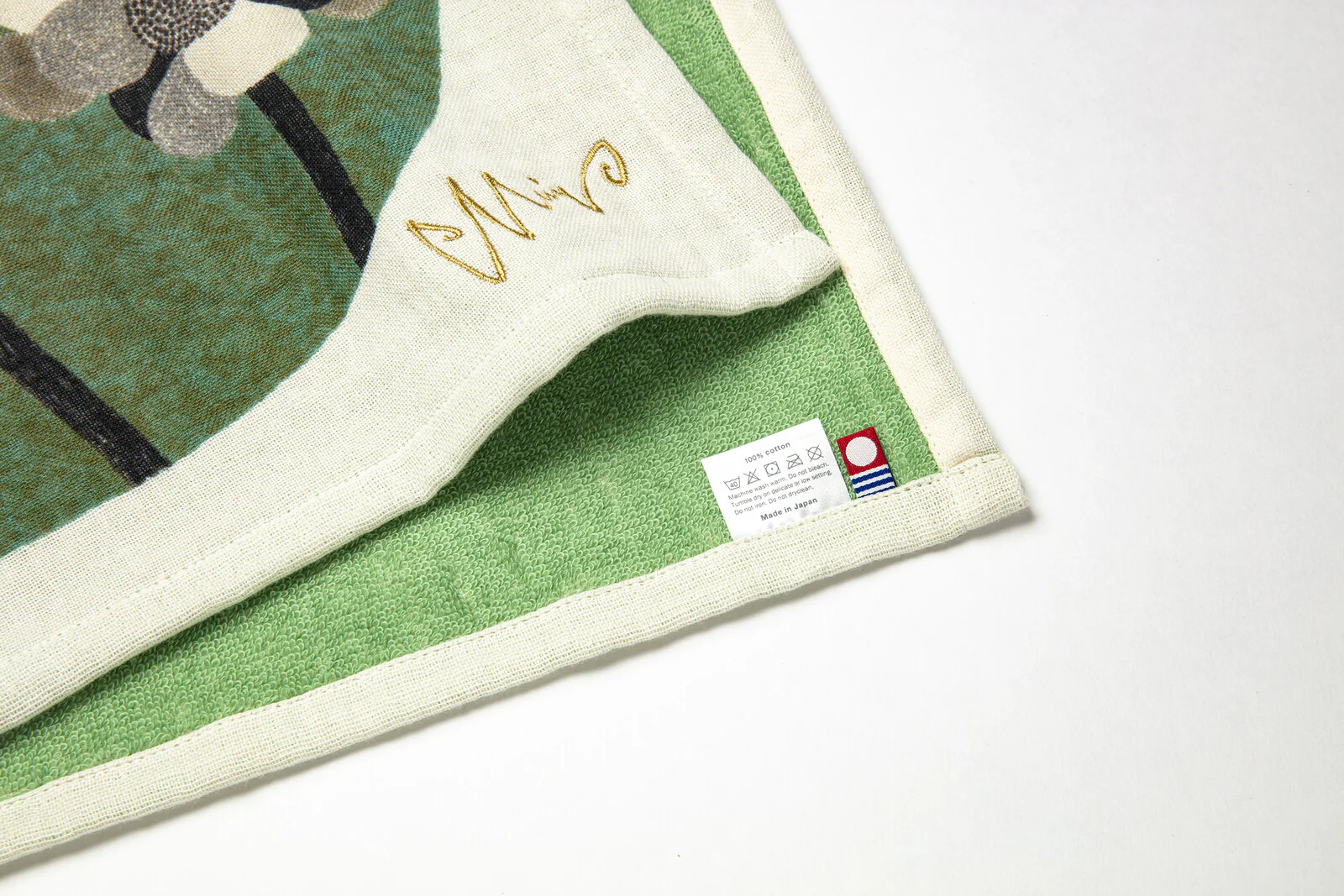 Rabbit Large Rectangle Tea Towel (Beige and Green) - Image 2