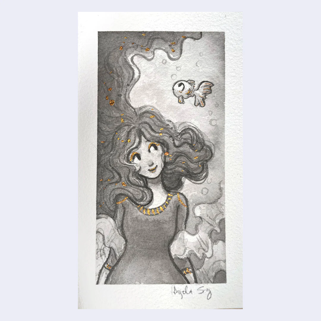 Raku (Mini) Gaki - Angela Song - "Goldfish Ink Sketch"