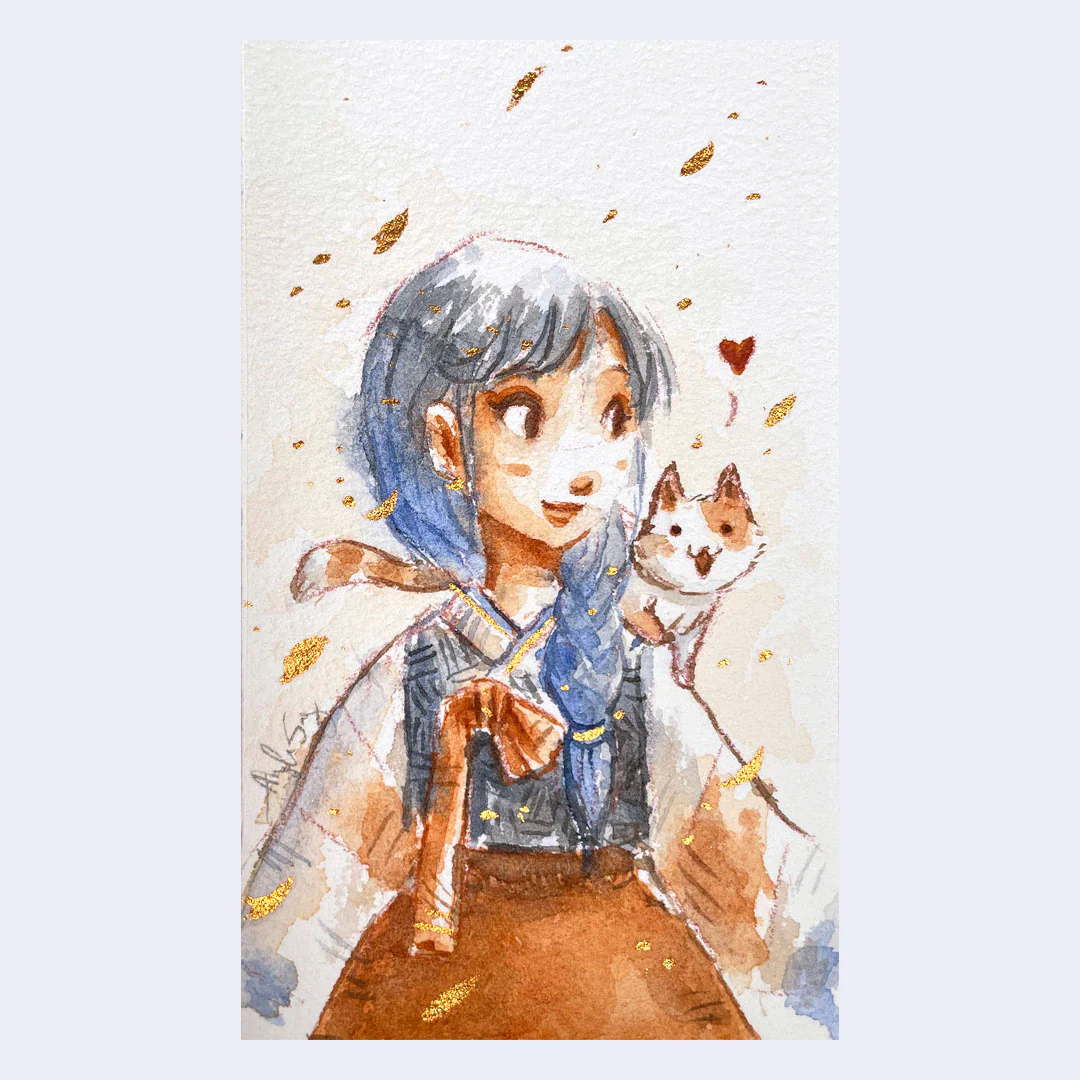 Raku (Mini) Gaki - Angela Song - "Hanbok Girl Watercolor Sketch"