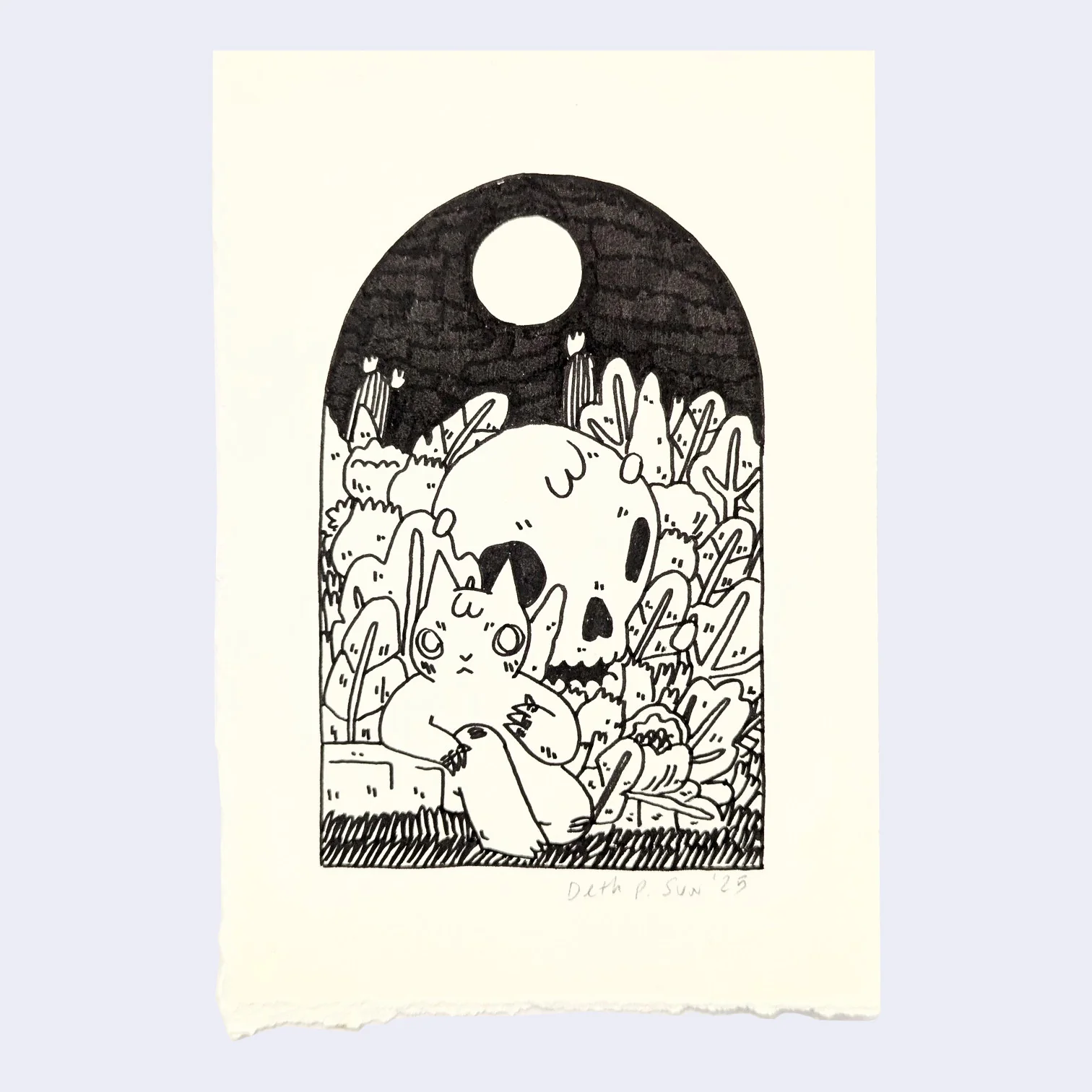Raku (Mini) Gaki - Deth P Sun - "Cat with Giant Skull"