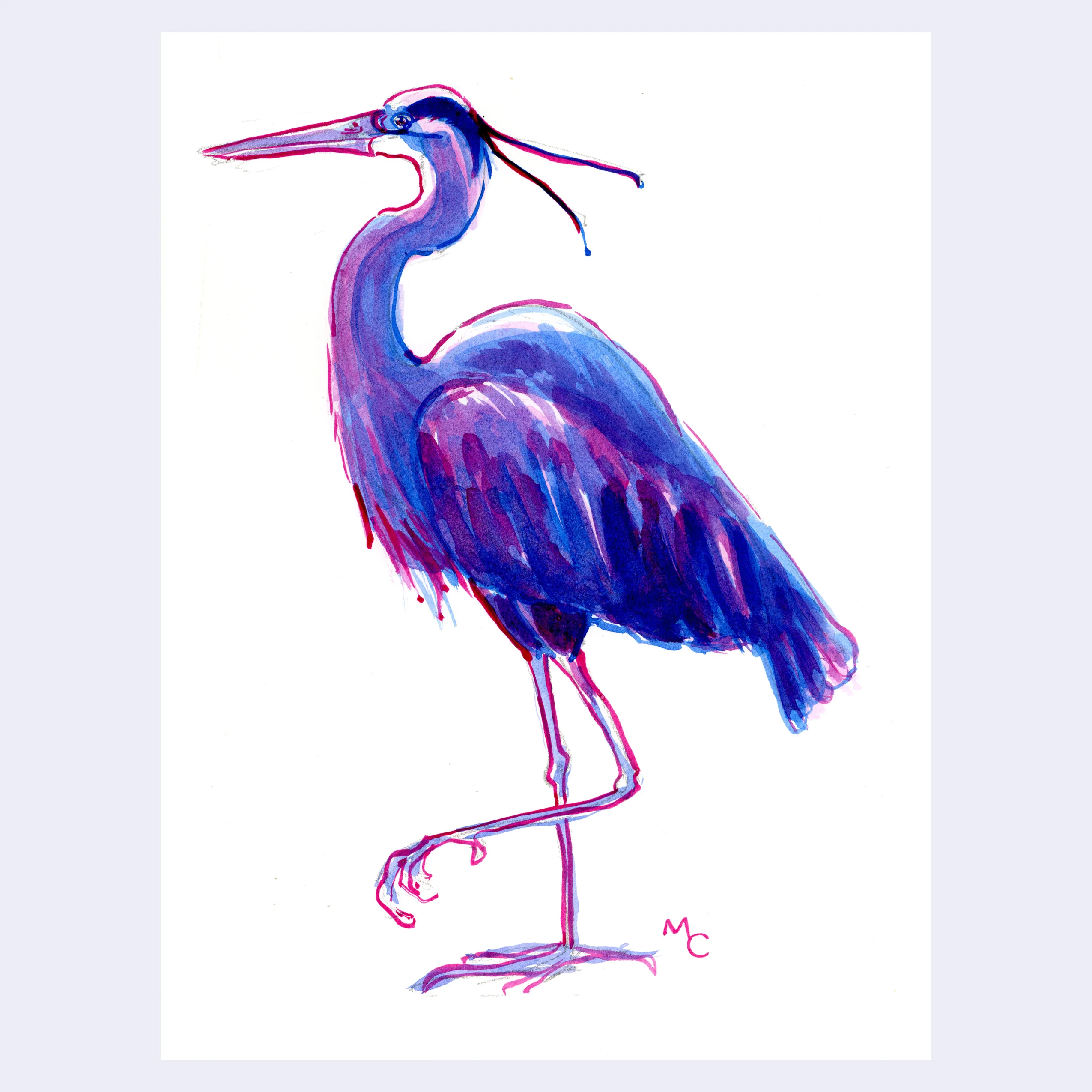 Raku (Mini) Gaki - Marika Chew - "Great Blue Heron"