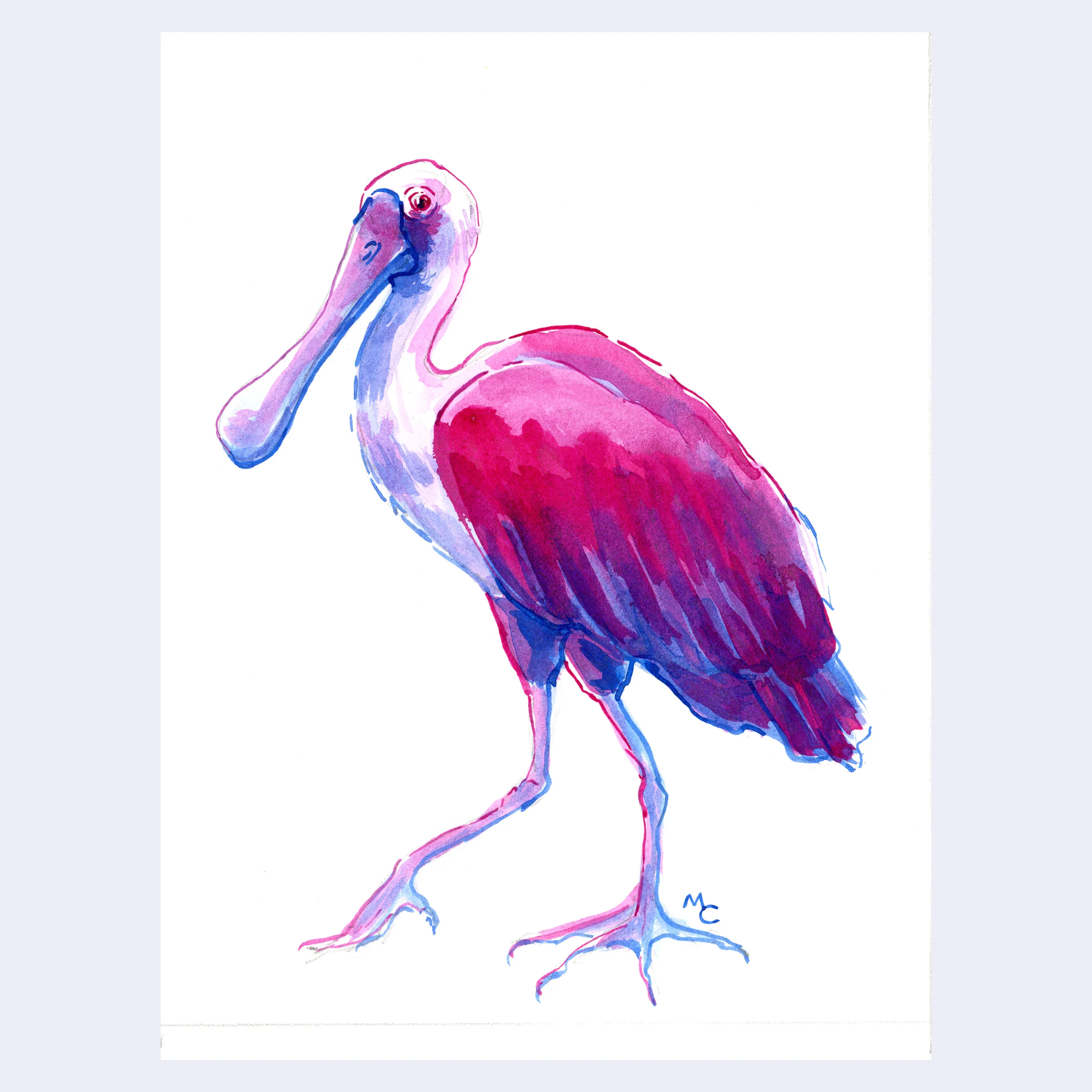 Raku (Mini) Gaki - Marika Chew - "Roseate Spoonbill"