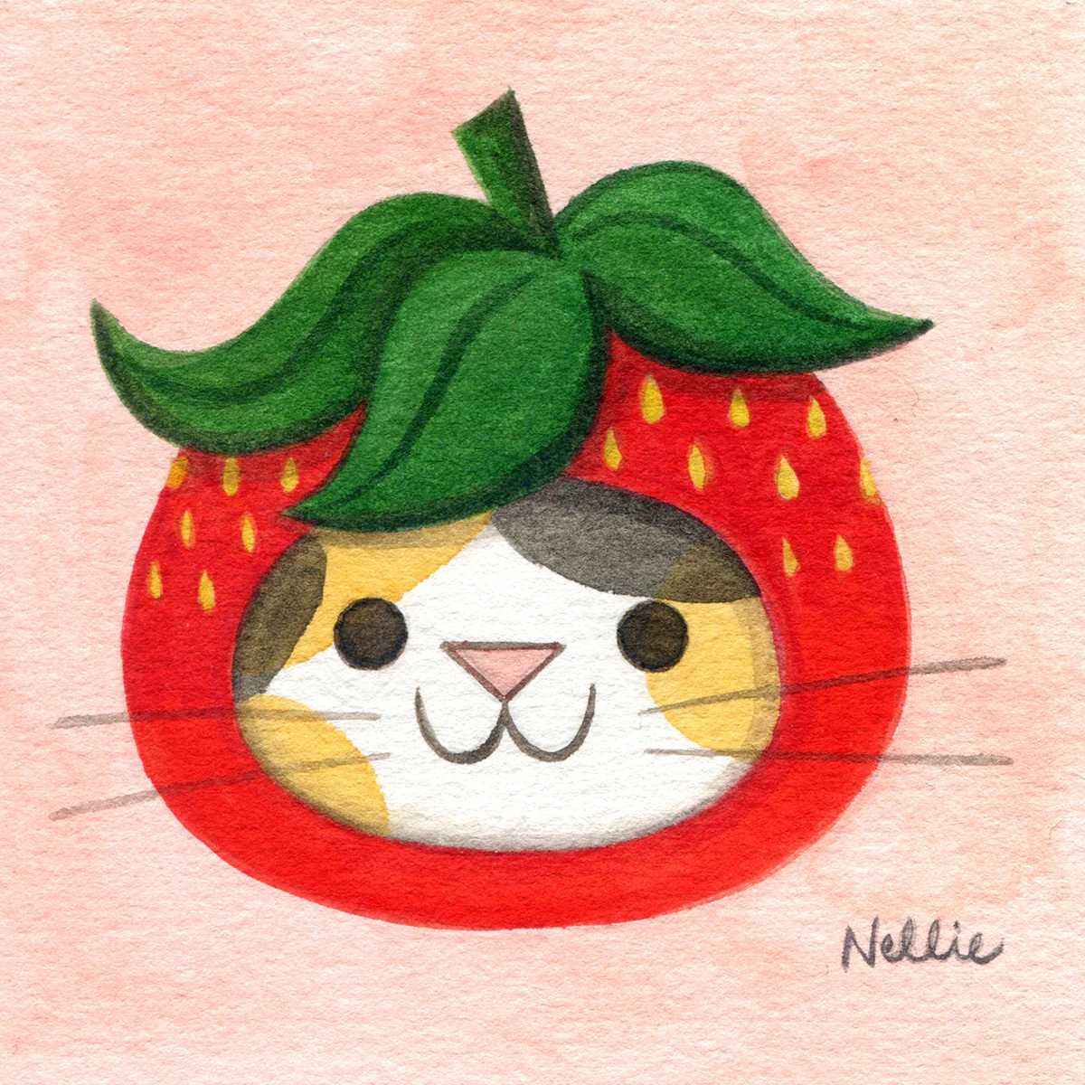 Raku (Mini) Gaki - Nellie Le - "Strawberry Cat"