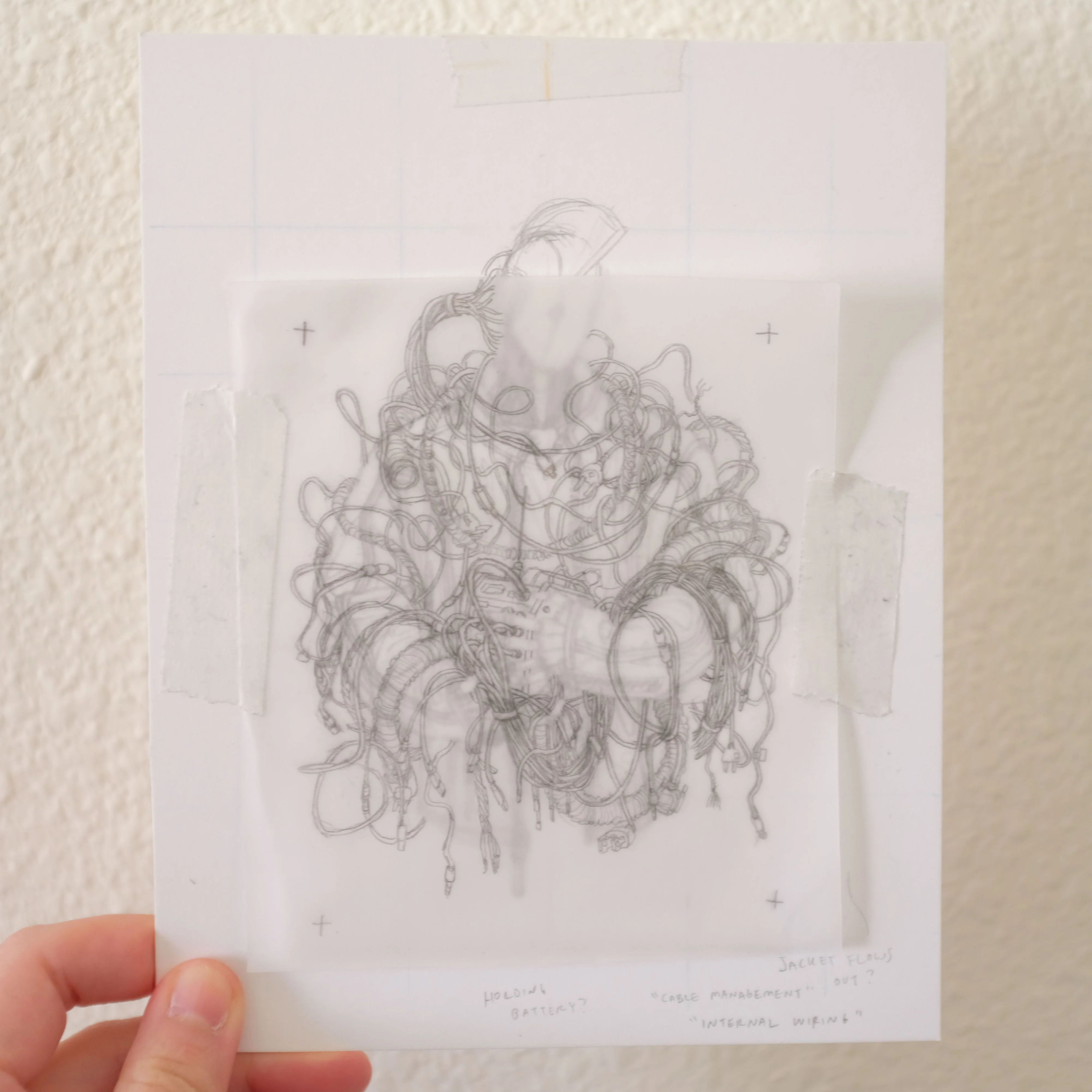 Raku (Mini) Gaki - Rain Szeto - "Cable Management (Pencil Sketch)"